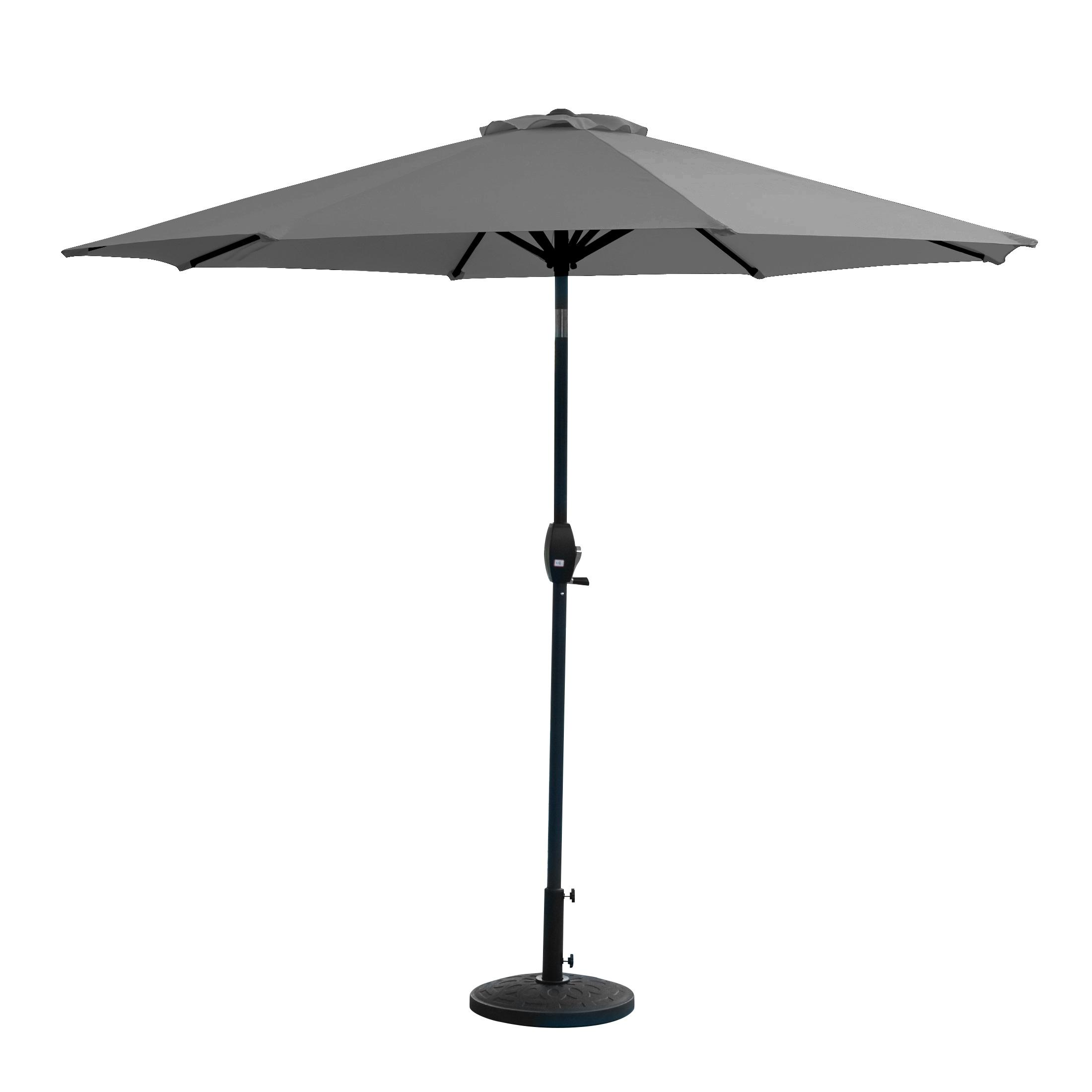 Westin Outdoor 9 Ft Market Patio Umbrella with Round Resin Base for Outdoor Garden UV Water Weather Resistant, Gray