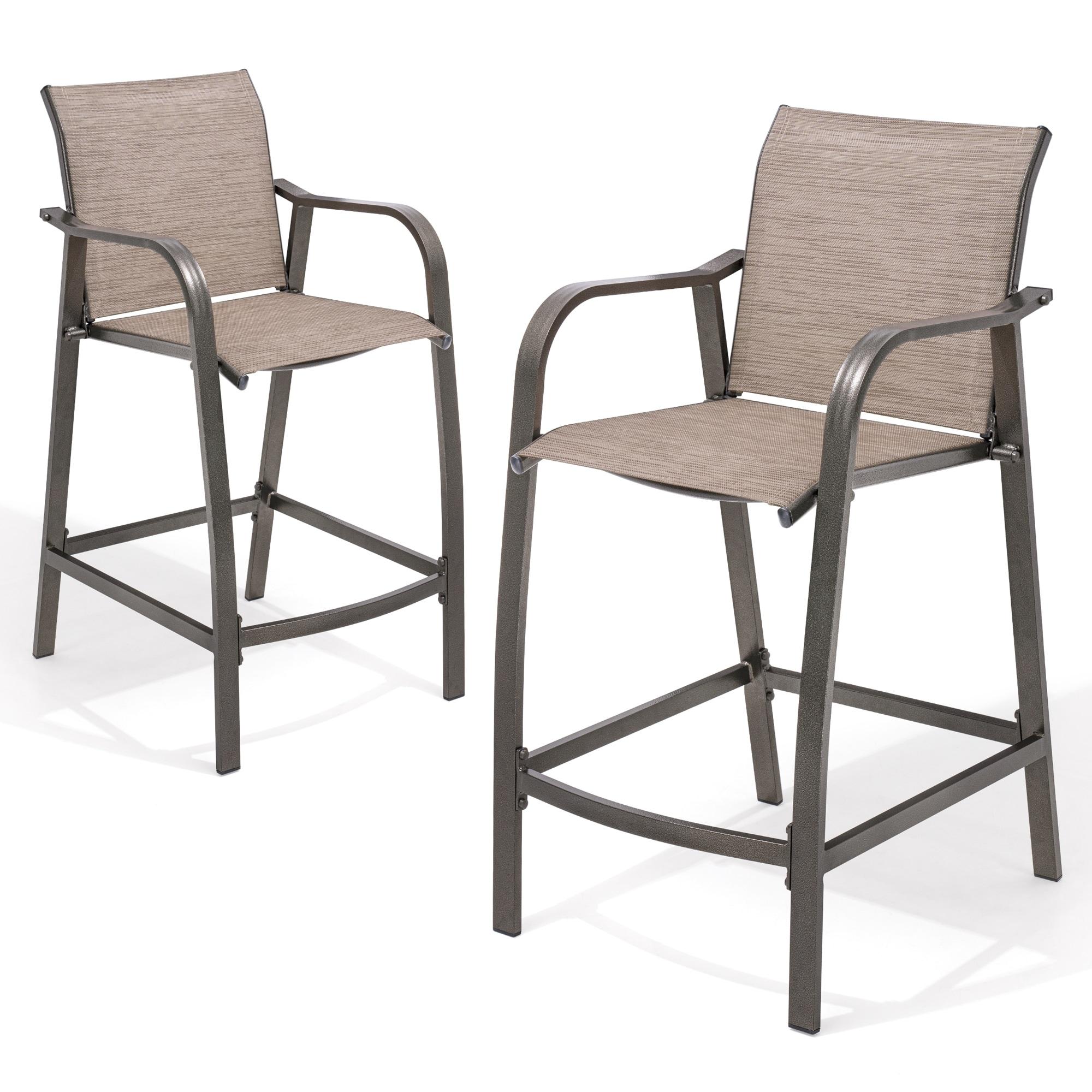 Pellebant Set of 2 Outdoor Counter Height Bar Stools  Aluminum Patio Bar Chairs,Espresso