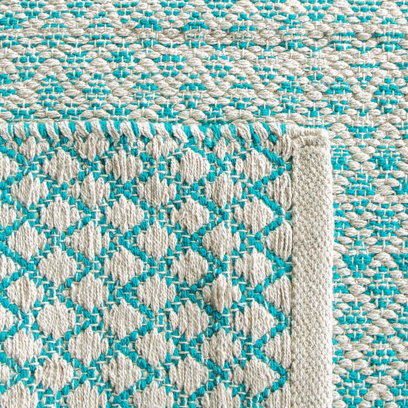 SAFAVIEH Montauk Vaughn Geometric Cotton Area Rug, Turquoise/Ivory, 6' x 9'