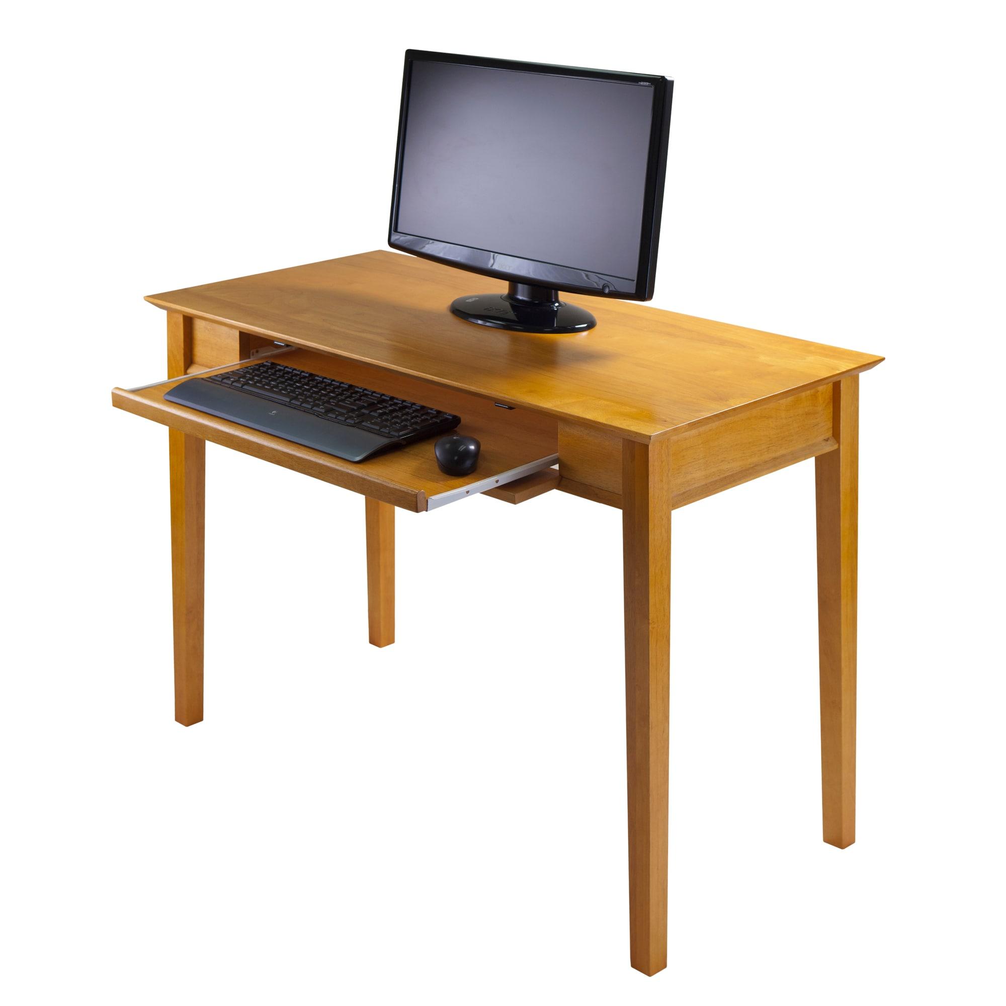 Studio Computer Desk Honey Brown - Winsome: Solid Wood, Pull-Out Tray, Luxury & Glam Style