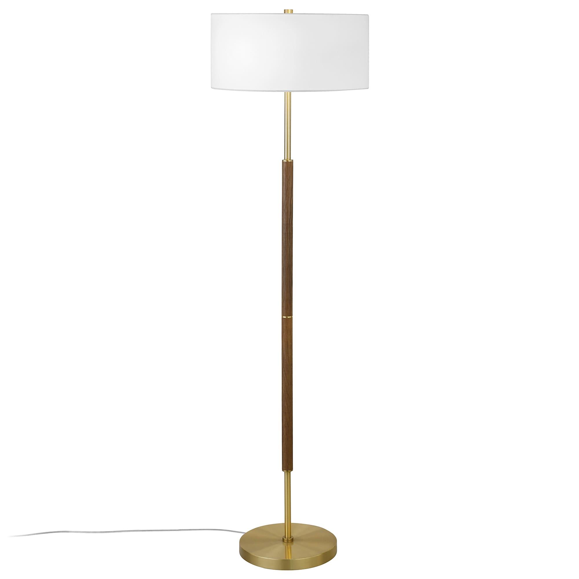 Evelyn&Zoe Contemporary Rustic Oak and Brass 2-Bulb Floor Lamp