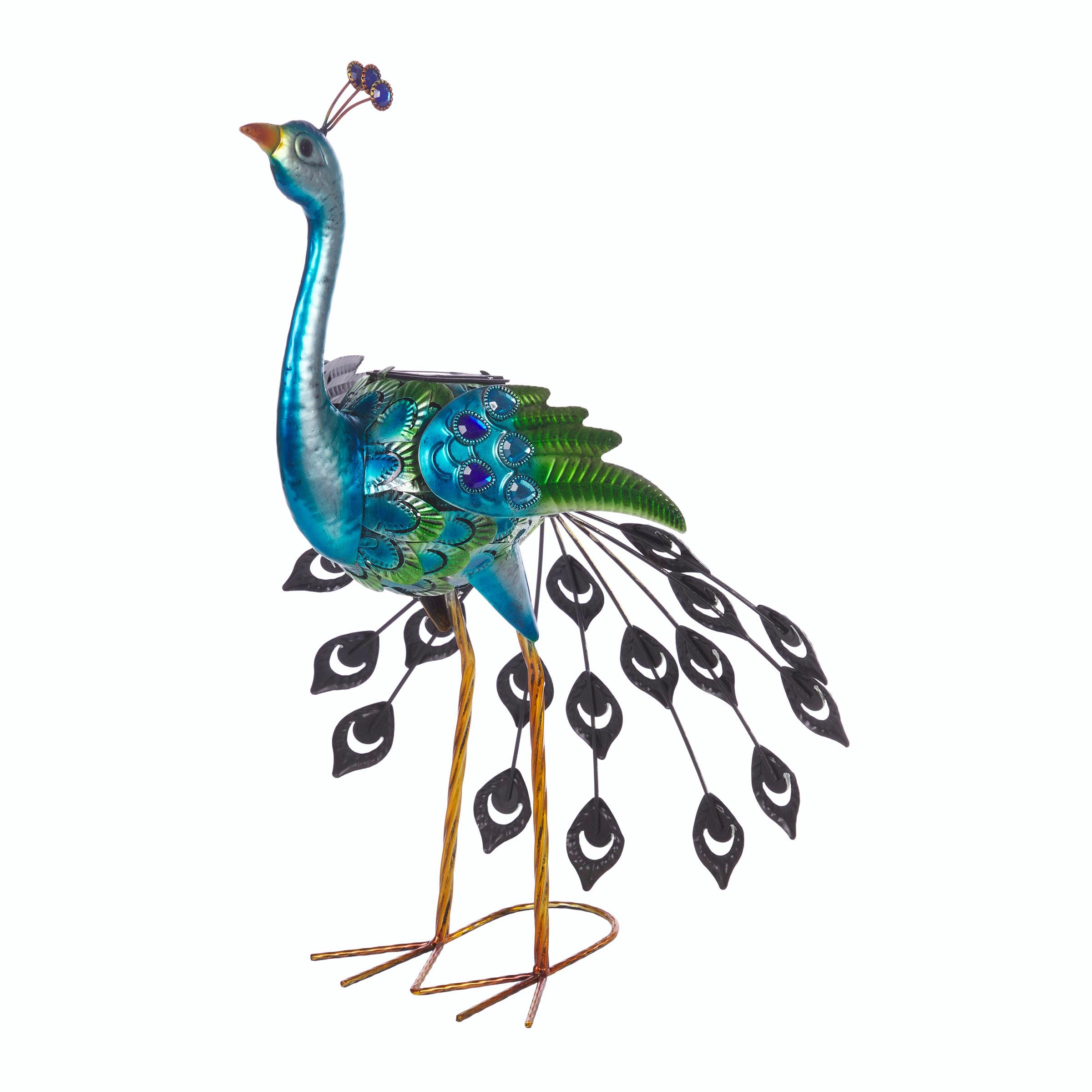 Alpine Corporation LED Solar Garden Peacock: Iron Sculpture, Outdoor Decor, 20" Height