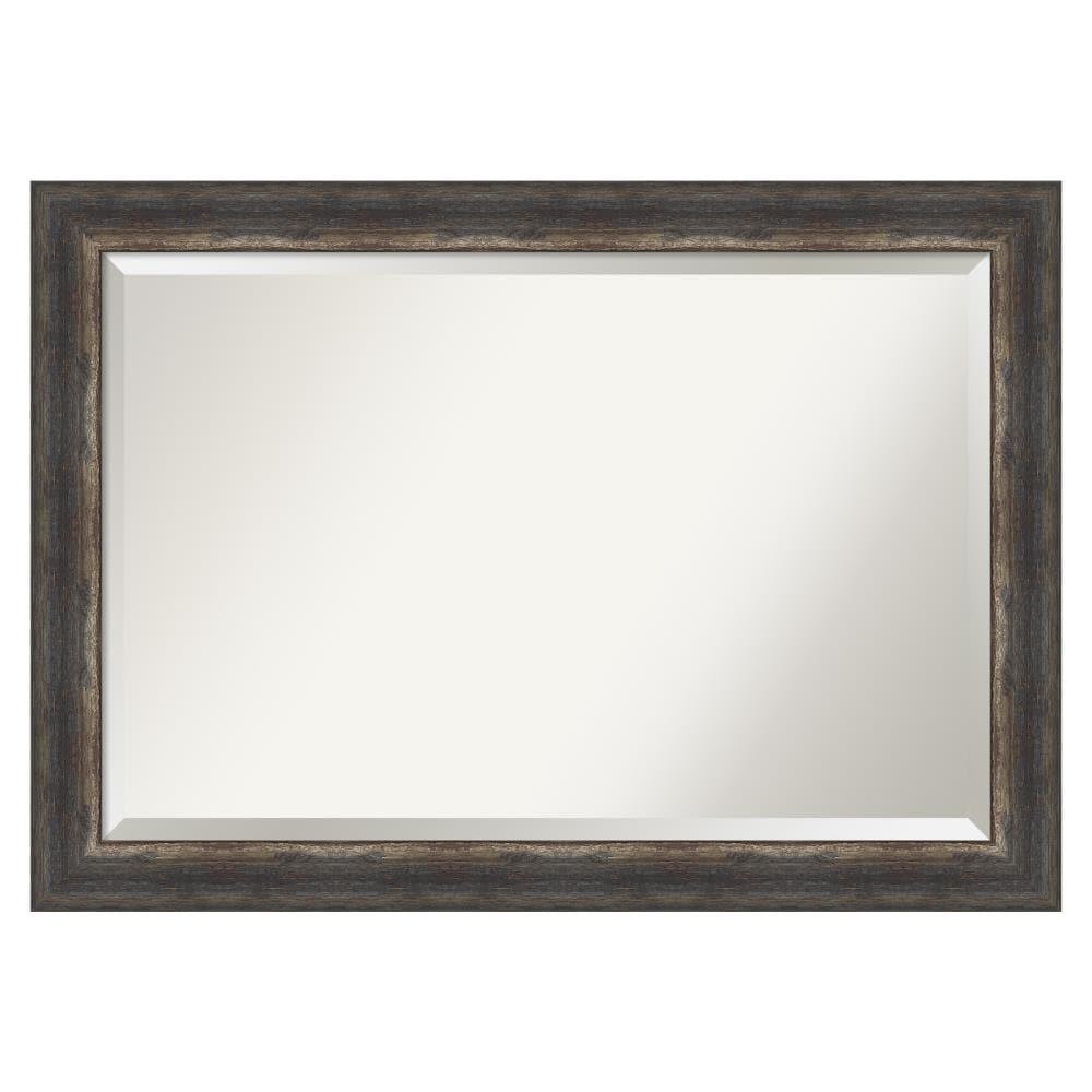Amanti Art Beveled Bathroom Wall Mirror - Bark Rustic Char Frame Bark Rustic Char Outer Size: 41 x 29 in Silver, Brown, Black