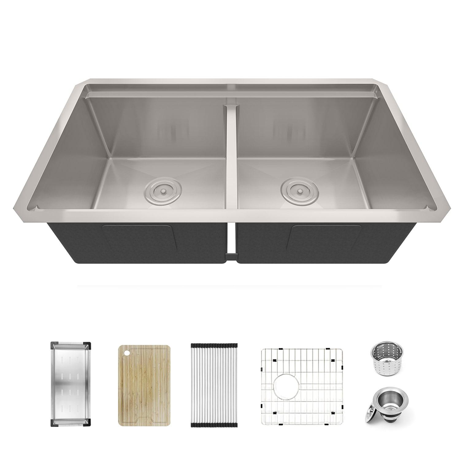 Sinber 33" Undermount Double Bowl Workstation Kitchen Sink with 304 Stainless Steel