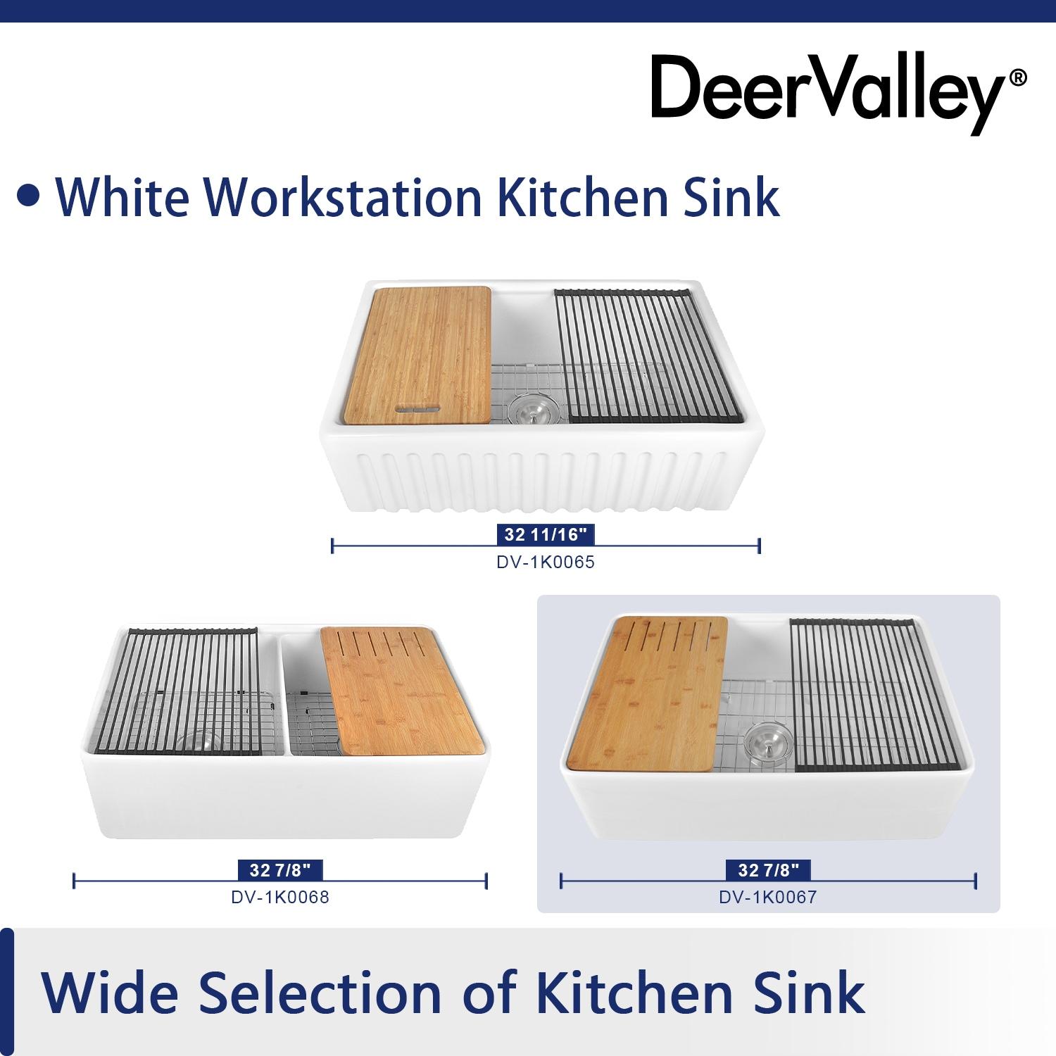 DeerValley 33" L X 20" W Single Basin Workstation Farmhouse Kitchen Sink With Sink Grid, Cutting Board And Dish-Drying Rack