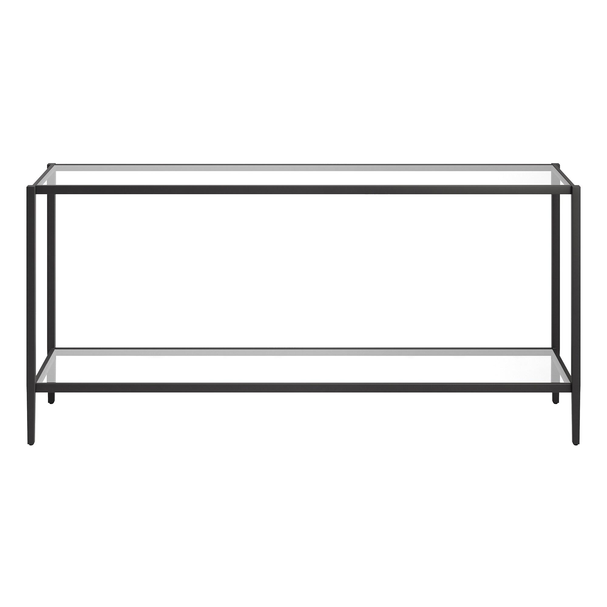 Aurora Modern Mirrored Console Table with Glass Shelf in Blackened Bronze