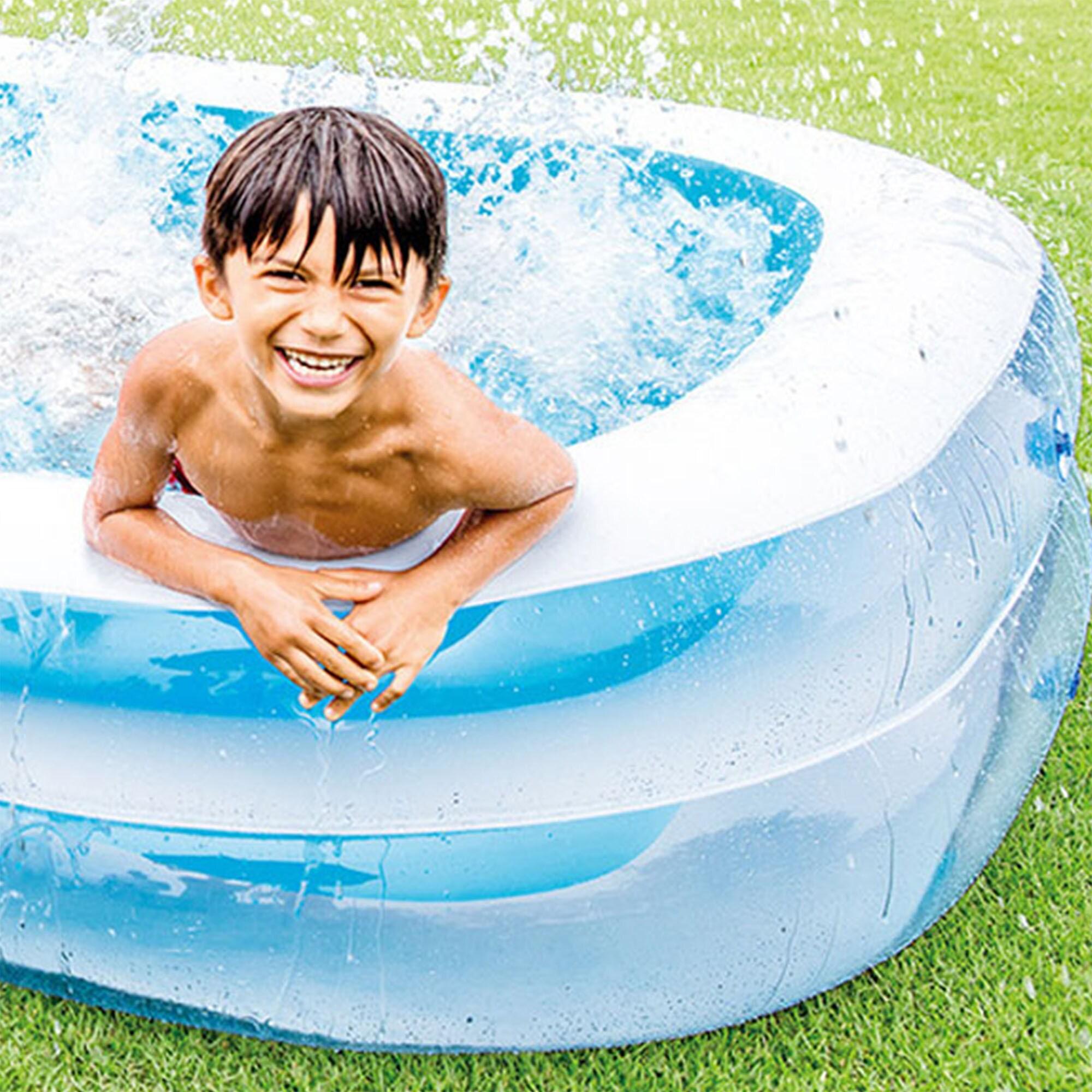 Intex Kool Splash Inflatable Play Center Swimming Pool Water Slide, Blue, and Inflatable 8.5'x5.75' Swim Center Family Pool for 2-3 Kids, Blue & White