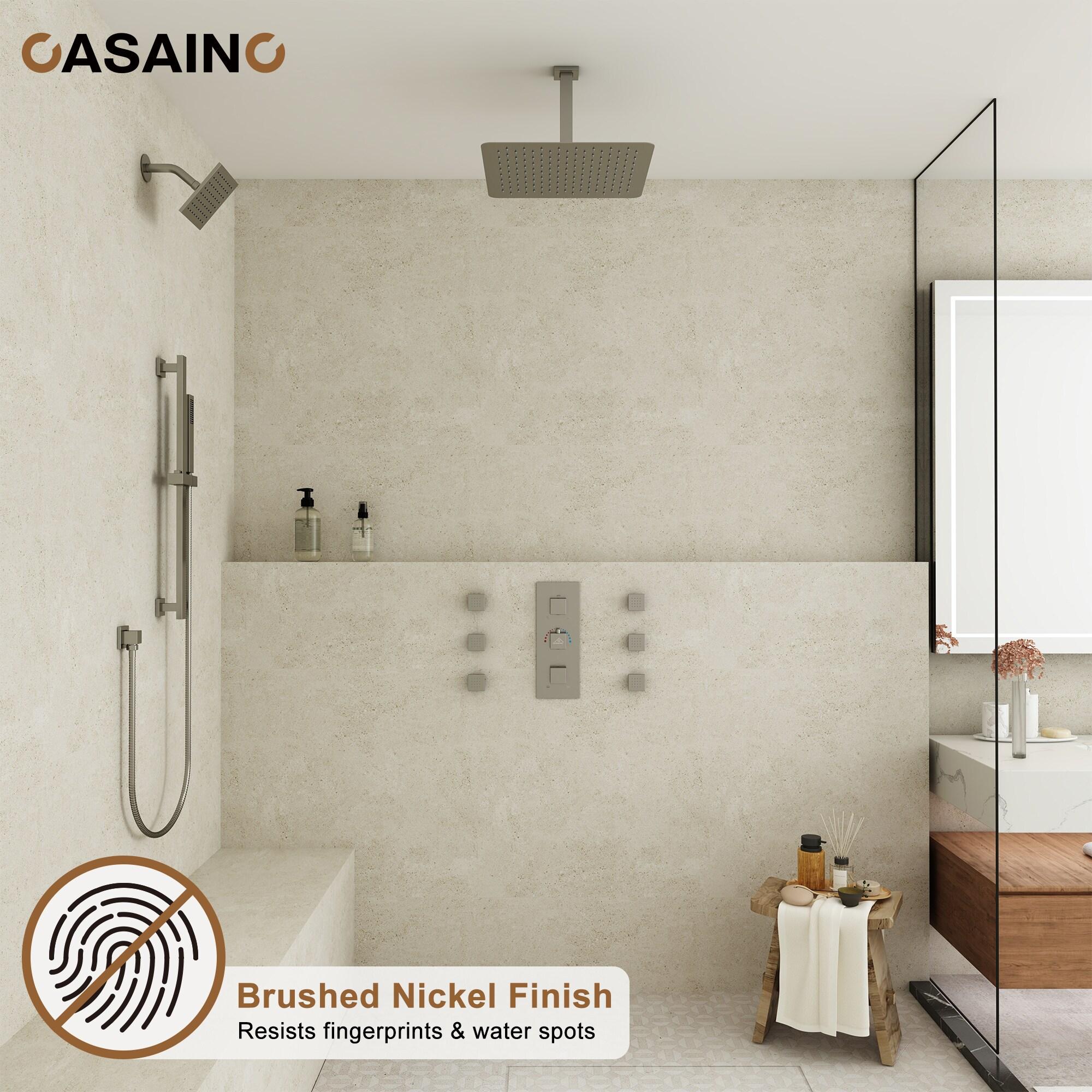 Rainfall Symphony 16inch Dual Shower Head Rainfall Thermostatic Shower System with 16-inch Slide Bar and Body spray