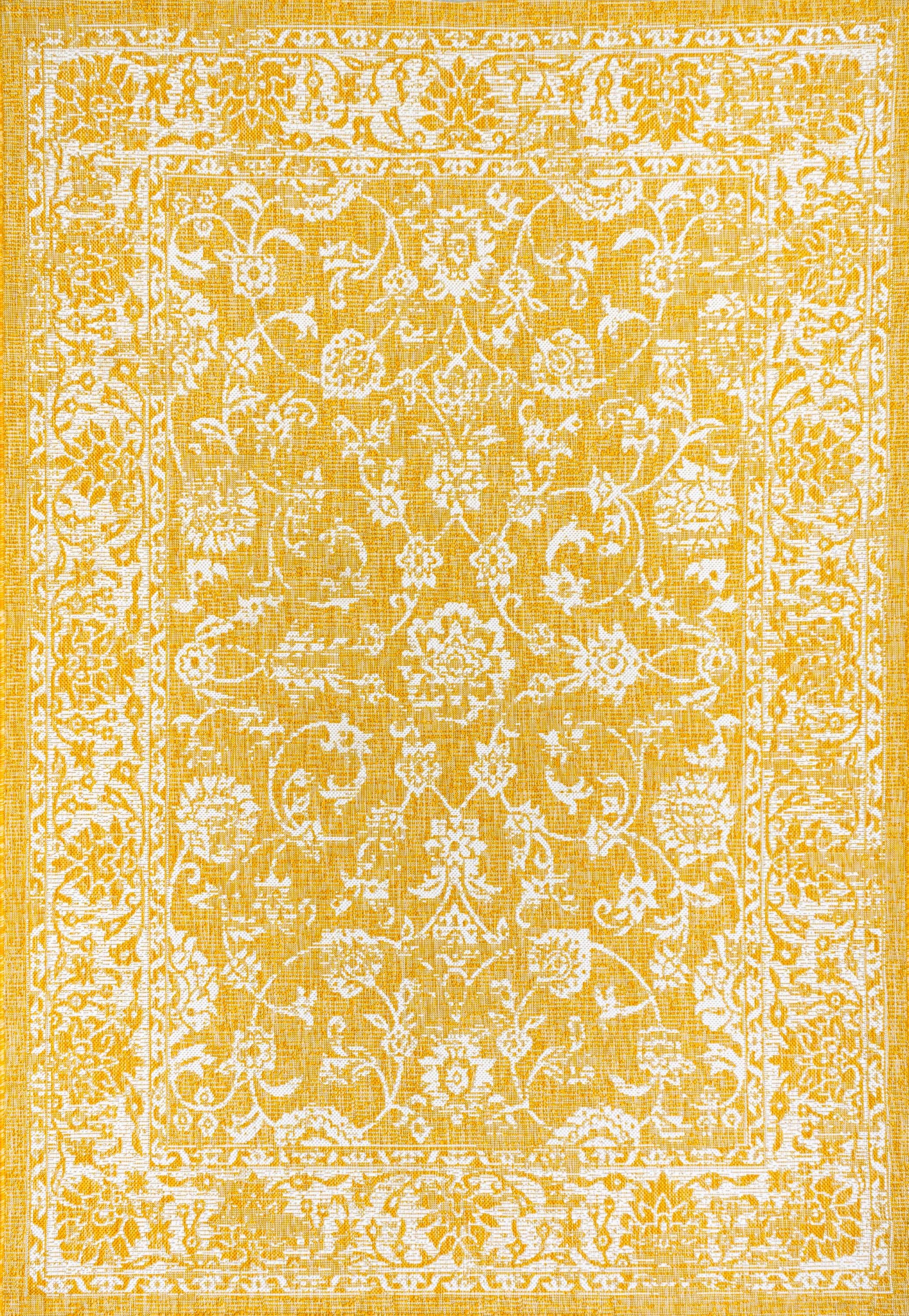 9' x 12' Tela Bohemian Textured Weave Floral Indoor/Outdoor Area Rug, Yellow/Cream - JONATHAN Y