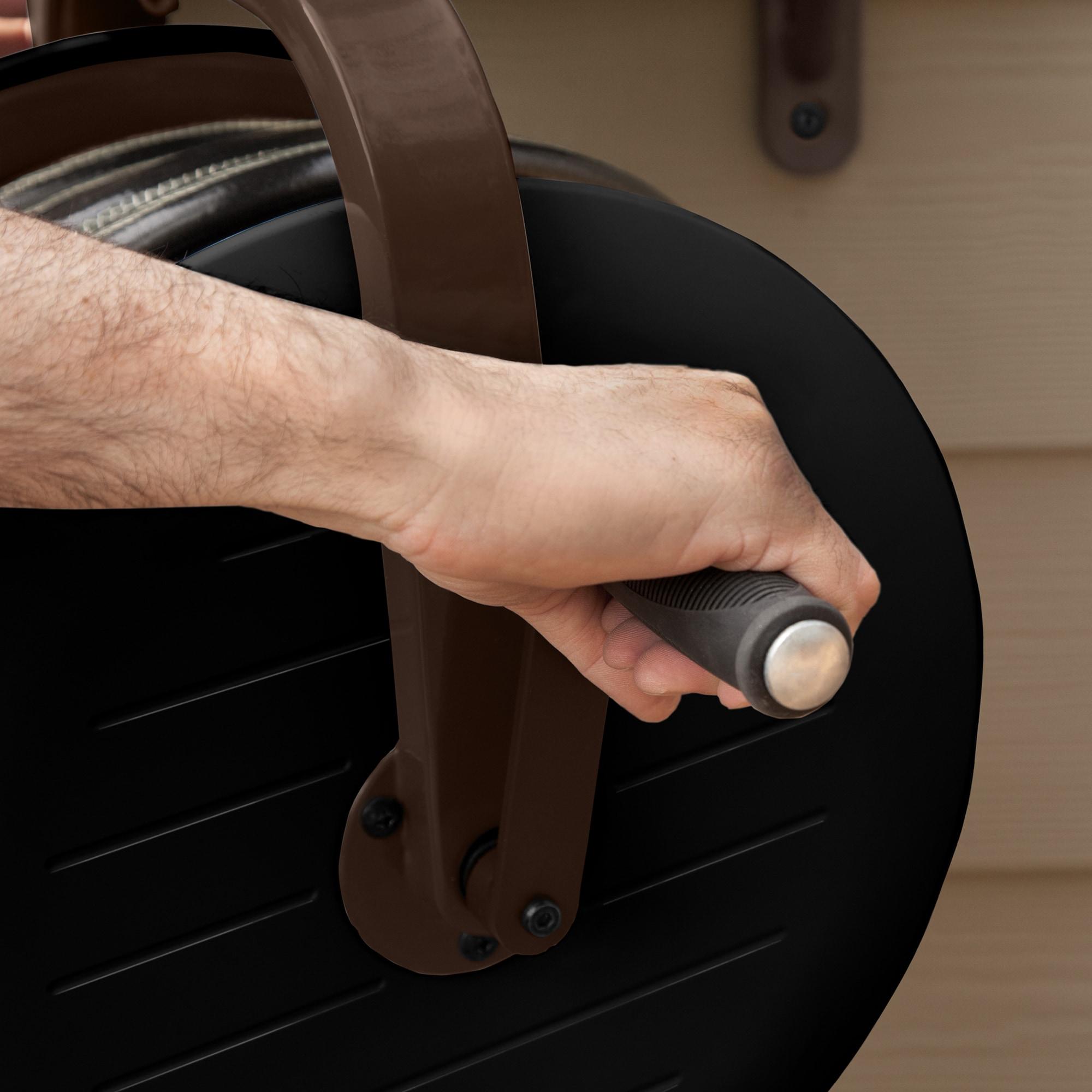 Bronze and Black Steel Wall-Mount Rotating Hose Reel
