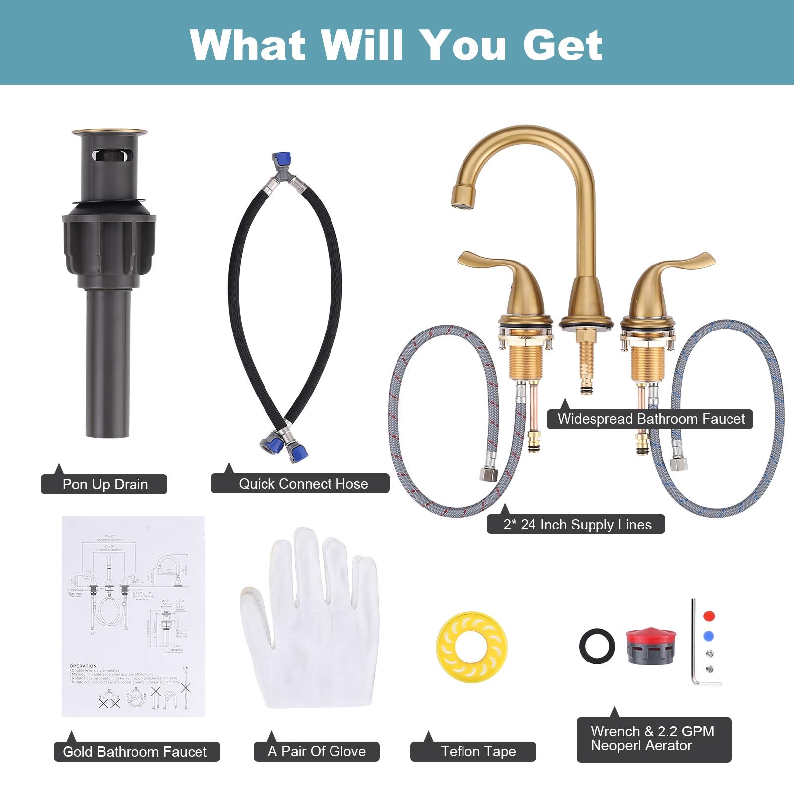 Brushed Gold Bathroom Faucet 3 Hole: ARCORA 8 Inch Widespread Bathroom Faucet, 2 Handles Bathroom Sink Faucet with Drain Assembly