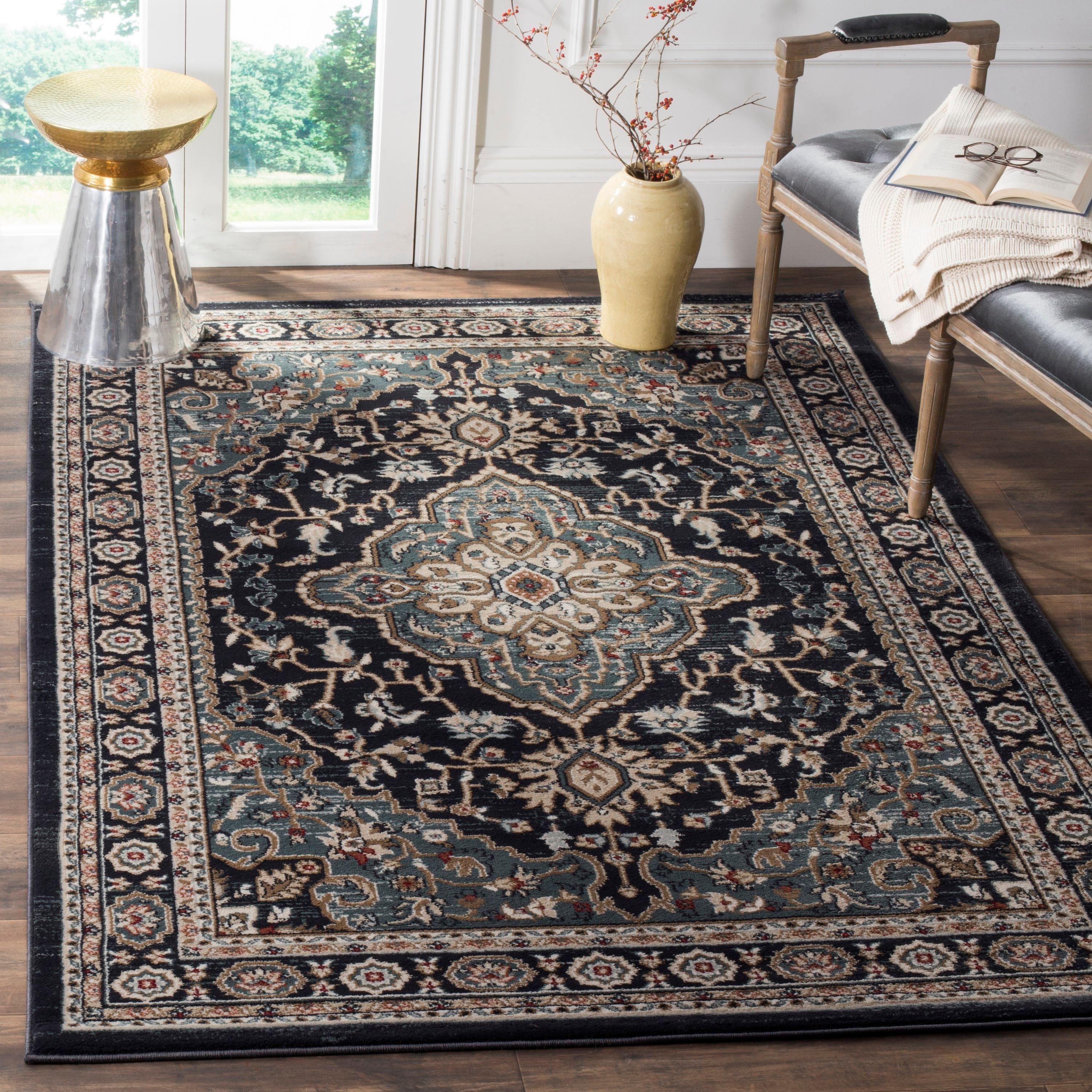 Lyndhurst LNH338 Power Loomed Area Rug - Anthracite/Teal - 4'x6' - Safavieh.
