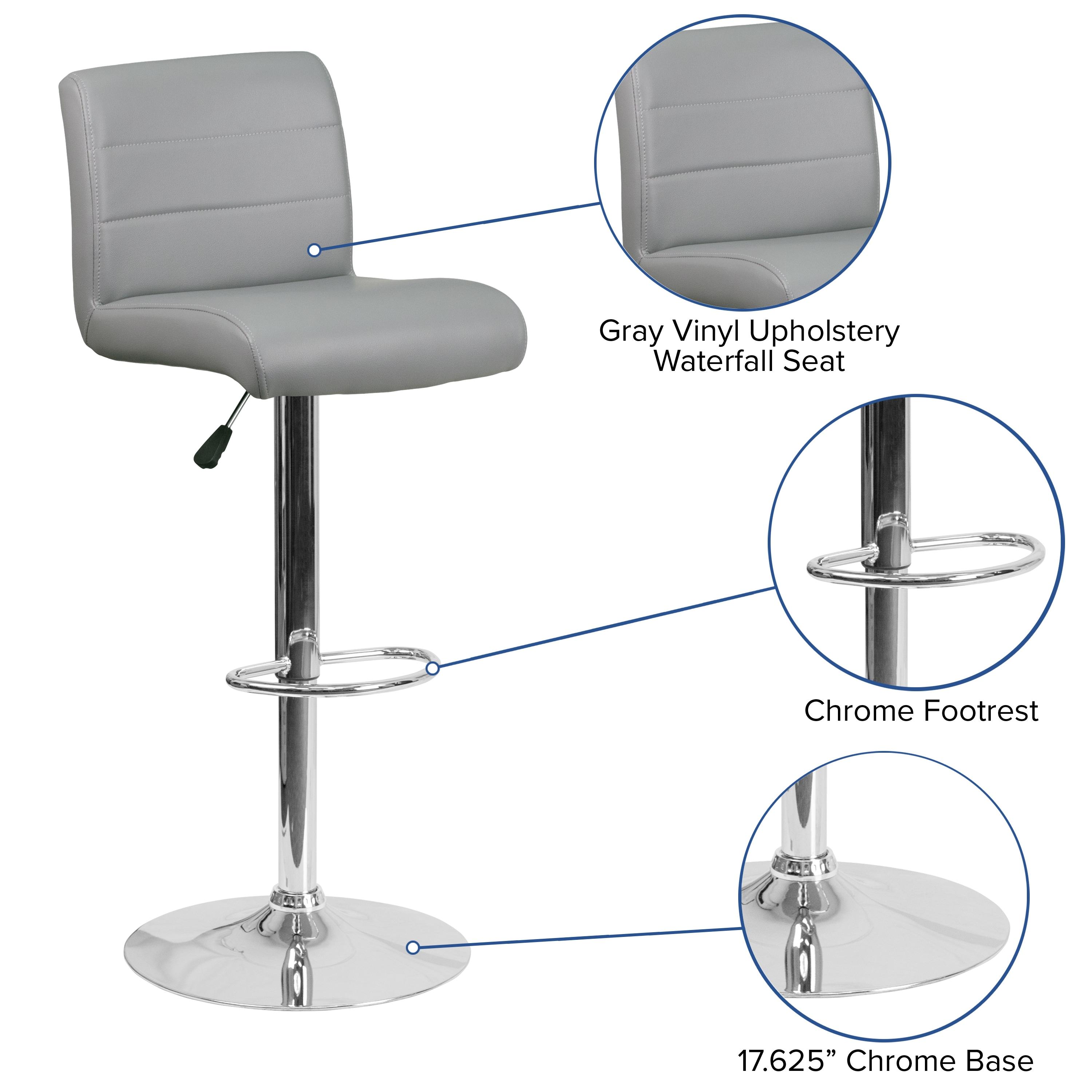 Flash Furniture Contemporary Vinyl Adjustable Height Barstool with Rolled Seat and Chrome Base