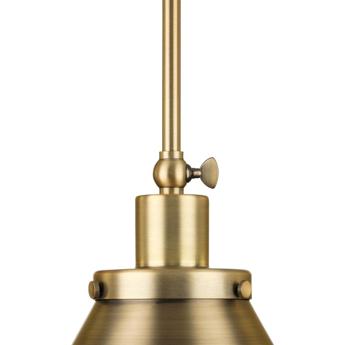Progress Lighting Hinton 1-Light Pendant Vintage Brass Cone Shade Collection