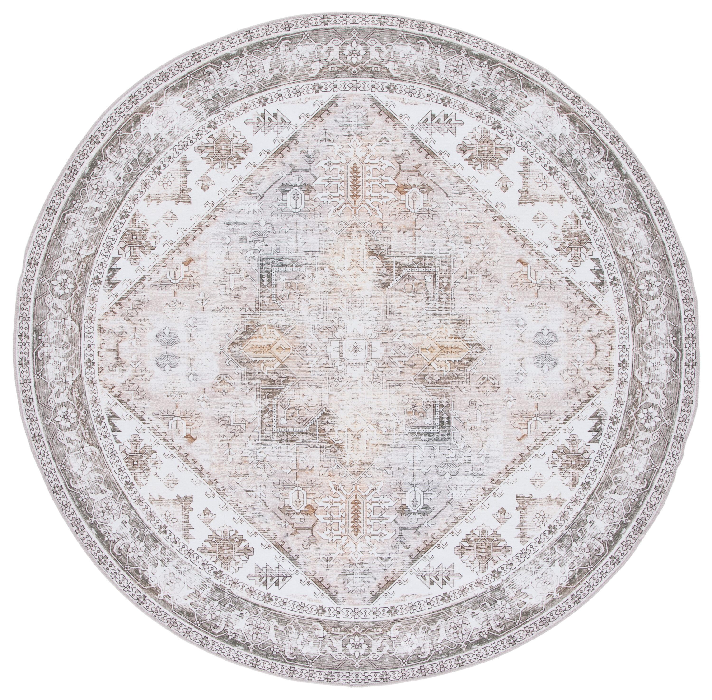 Tucson TSN102 Power Loomed Machine Washable Area Rug - Beige/Grey - 5' round - Safavieh.