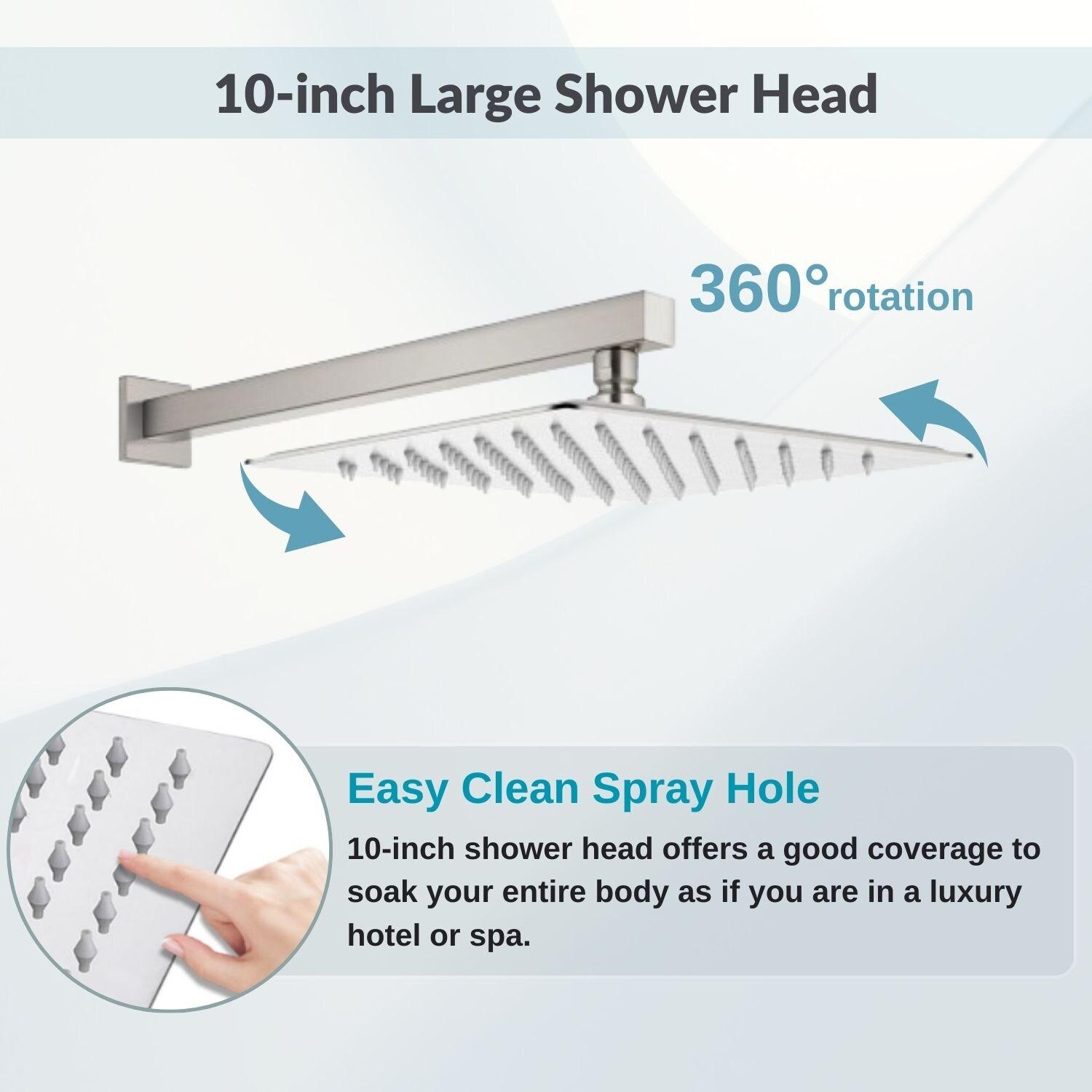 Fithood Rain Shower System Brushed Nickel Tub Shower Faucet Set 10 Inch Square Rainfall Shower Head with Handheld Sprayer and Waterfall Tub Spout Pressure Balance Rough-in Valve Shower Mixer Combo