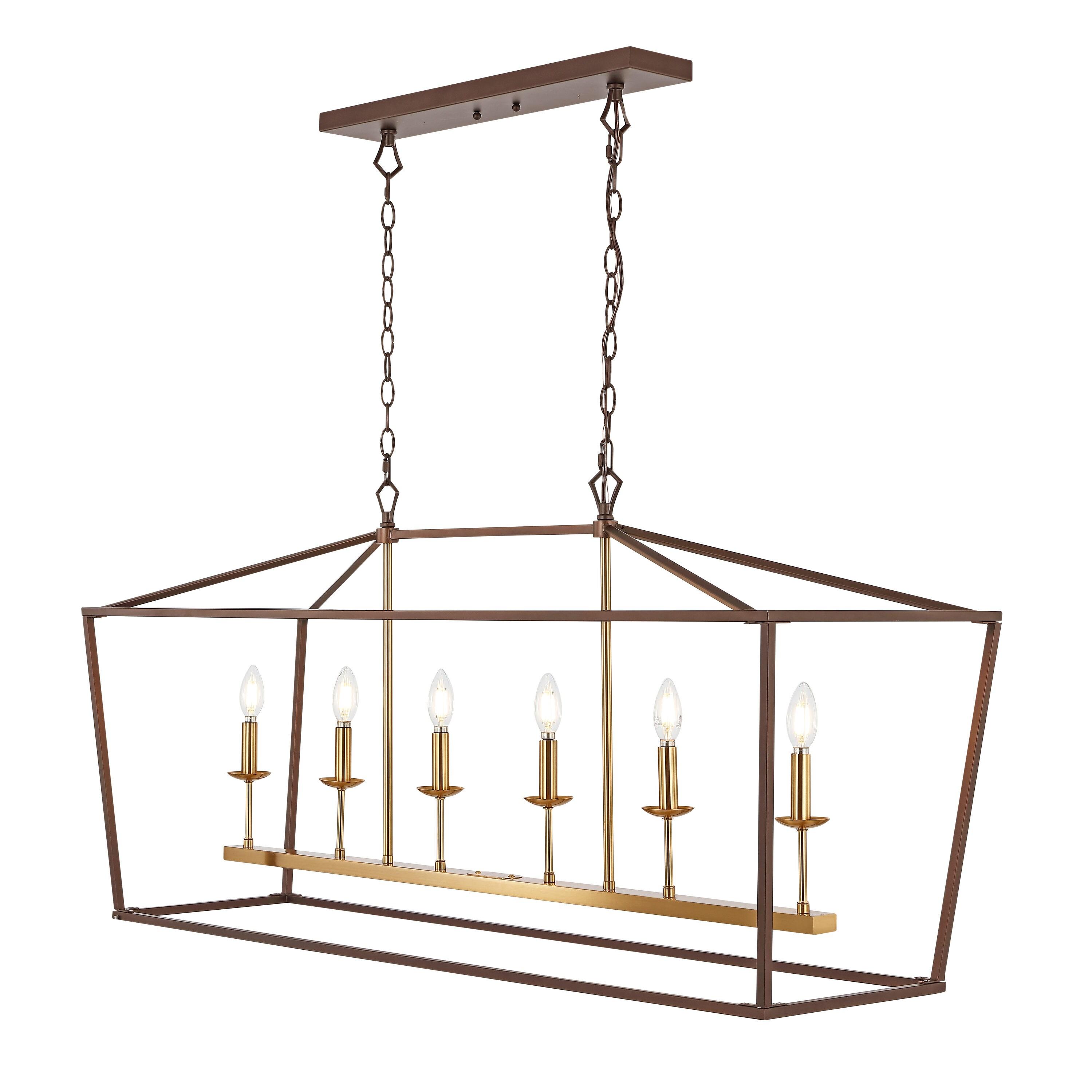 Pagoda 49" Linear 6-Bulb Classic Traditional Metal LED Pendant, Oil Rubbed Bronze
