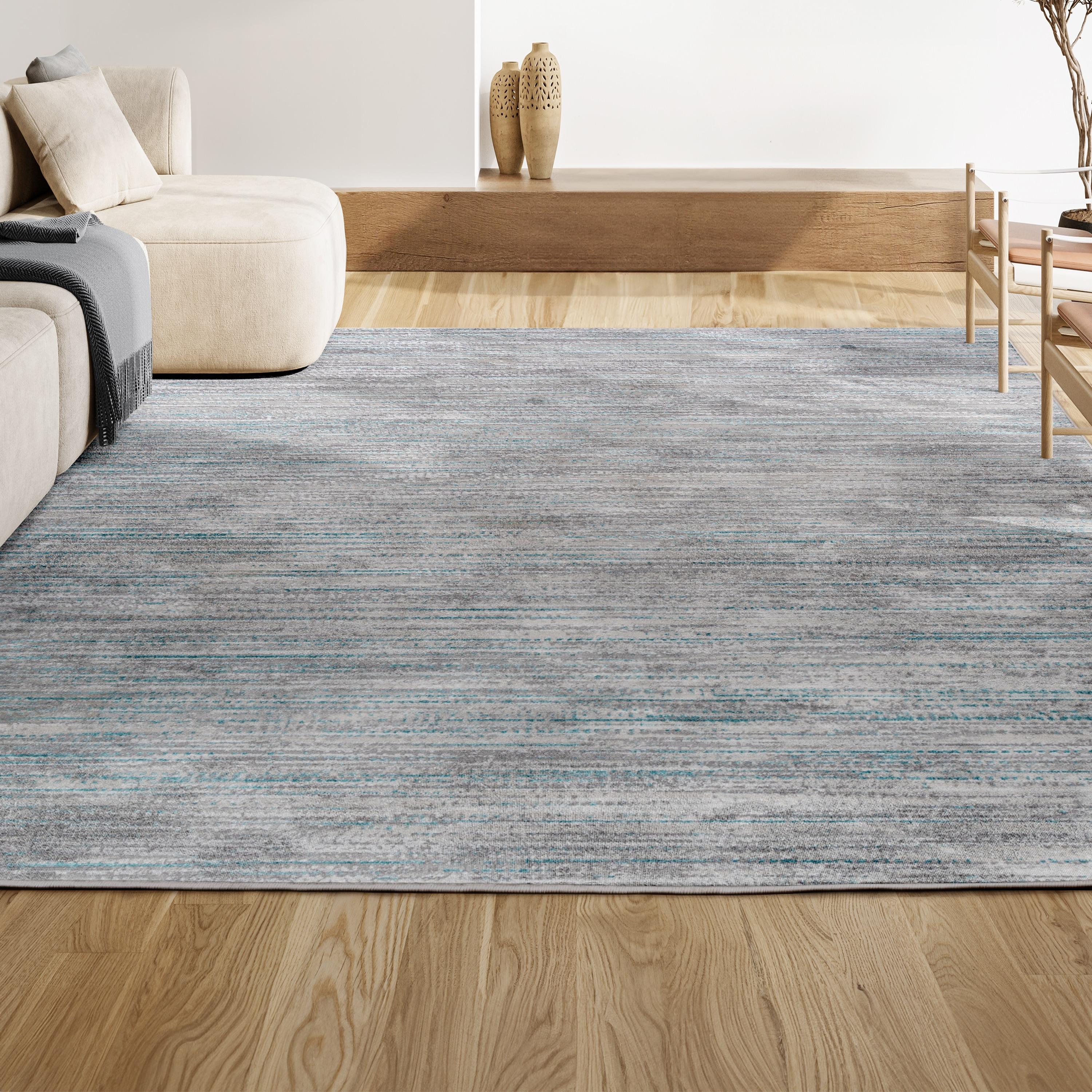 8'x10' Loom Modern Strie'  Area Rug, Gray/Turquoise - JONATHAN Y