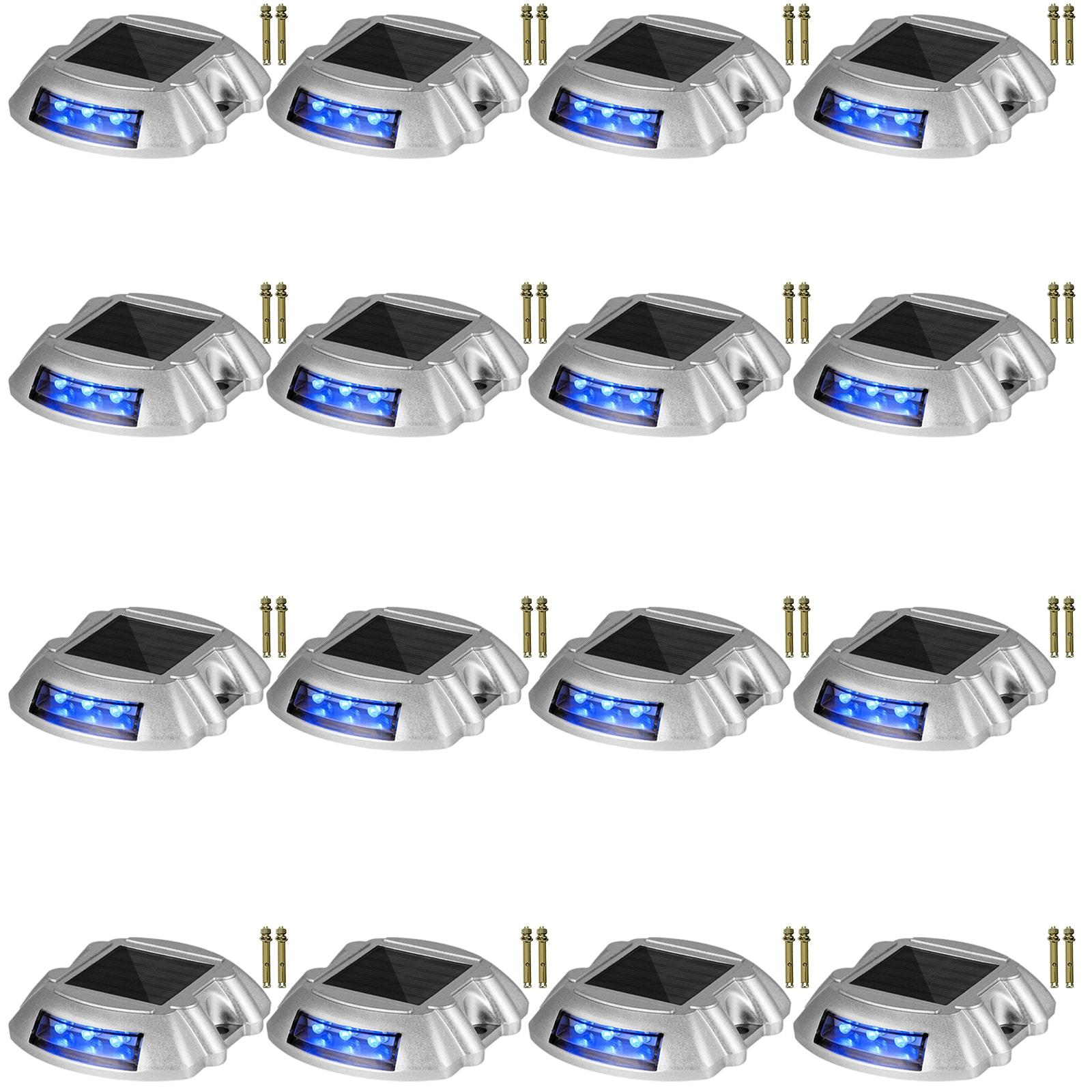VEVOR Solar Driveway Lights 16-Pack With Switch Button, Waterproof Deck Lights, Wireless Dock 6 LEDs for Path Warning Garden Walkway Sidewalk Steps, Bright Blue