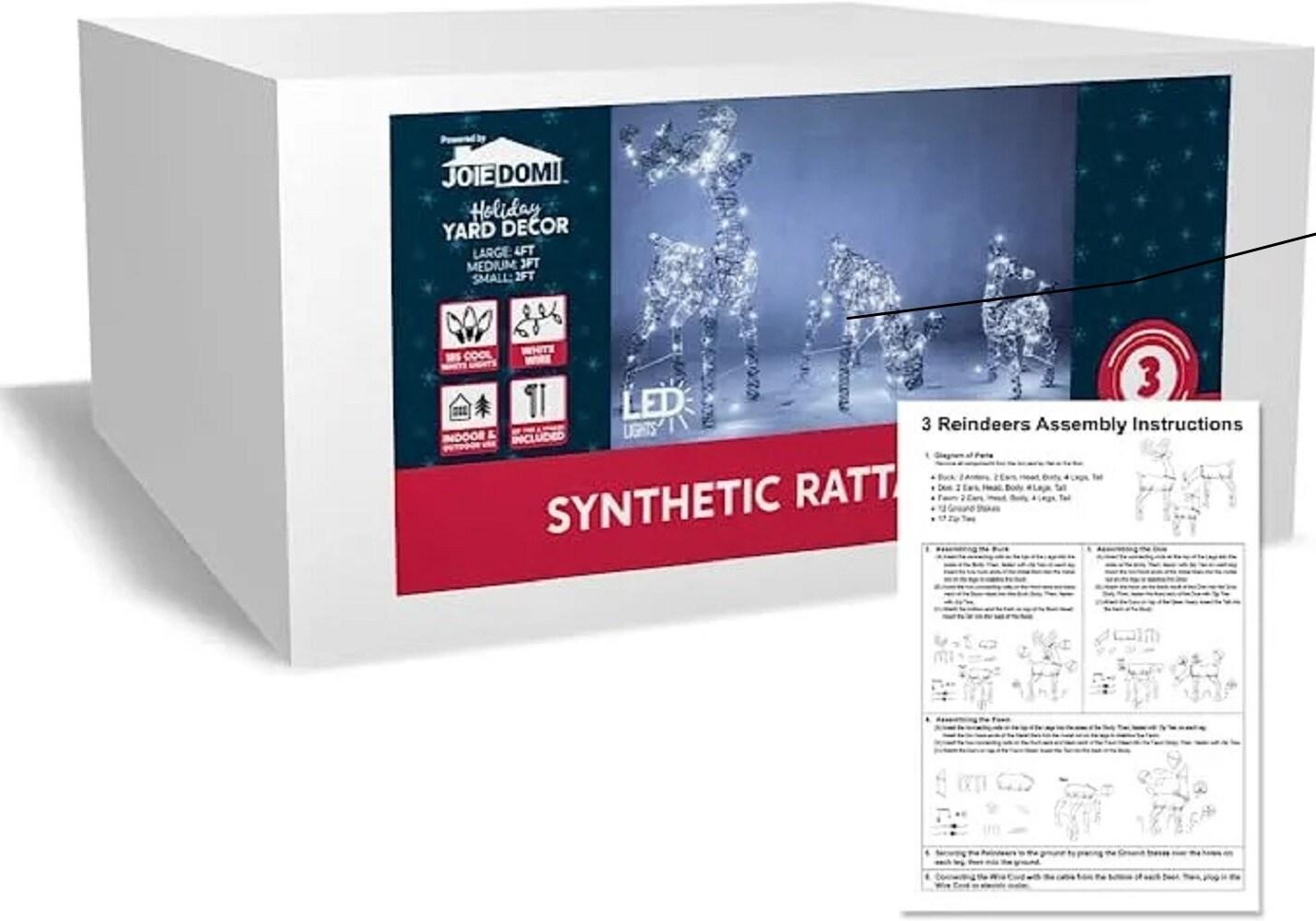 Joiedomi 3 Packs Christmas Decoration Deer Family, 185 LED Lighted Rattan Reindeers Yard Lights, Christmas Outdoor Decorations for Yard Garden Lawn, Xmas Decor, Cool White Deer