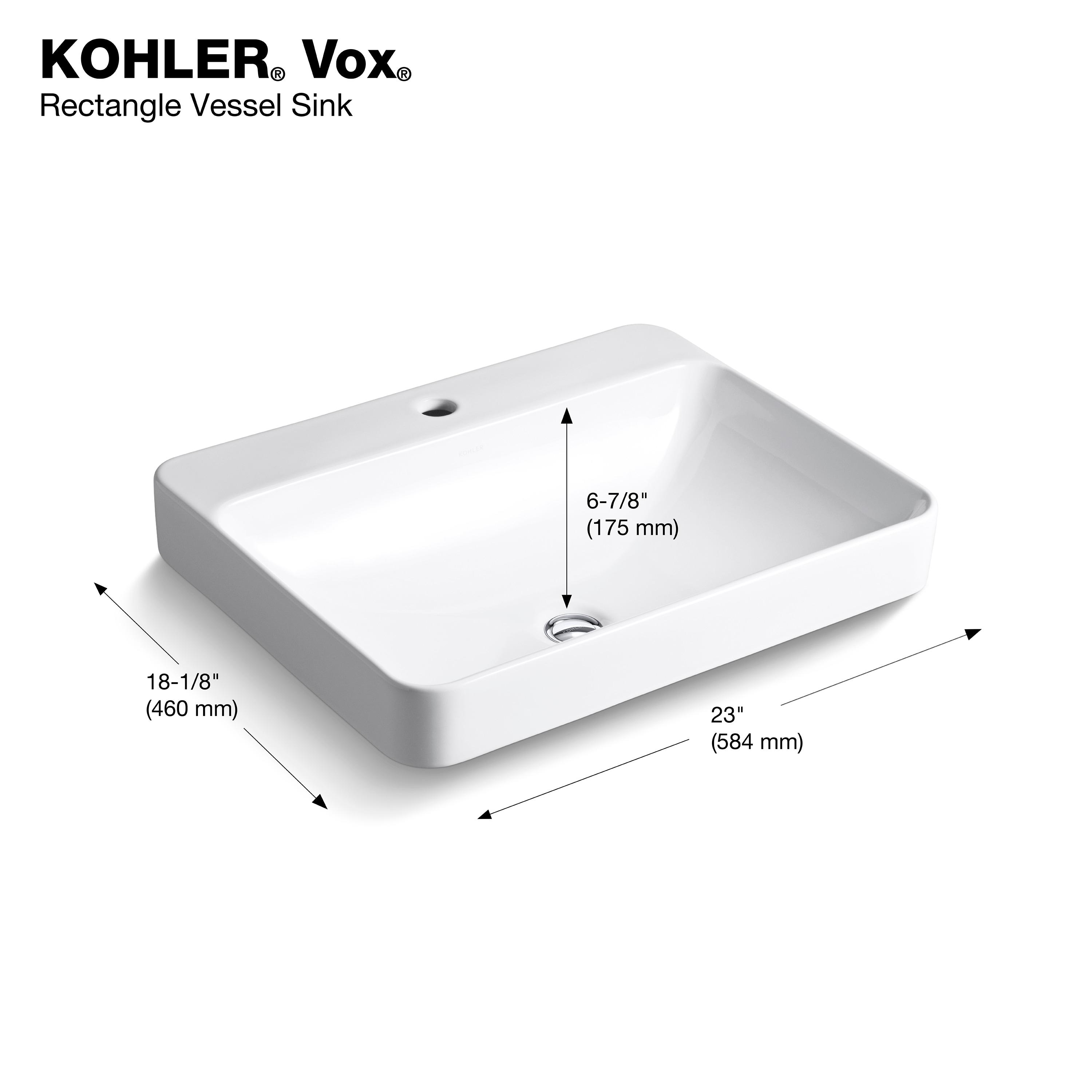 Vox® Vitreous China Rectangular Vessel Bathroom Sink with Overflow
