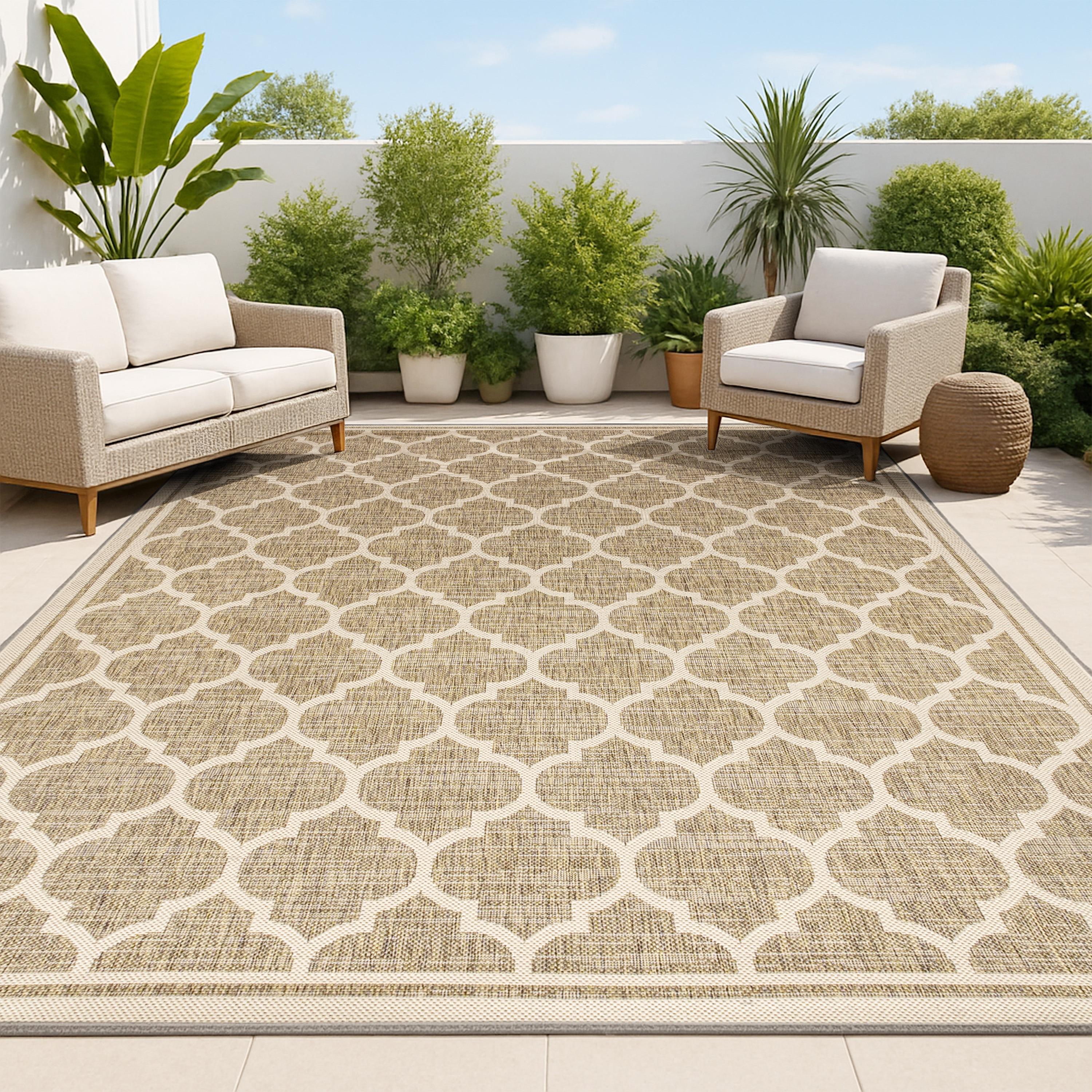 4'x6' Trebol Moroccan Trellis Textured Weave Indoor/Outdoor Area Rug, Brown/Beige - JONATHAN Y