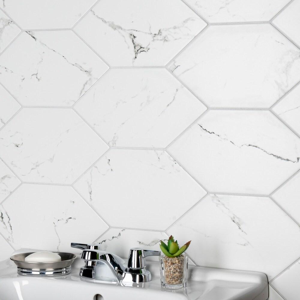 Timeless Calacatta Kayak 6-1/2" x 12-1/2" Porcelain Stone Look Wall & Floor Tile