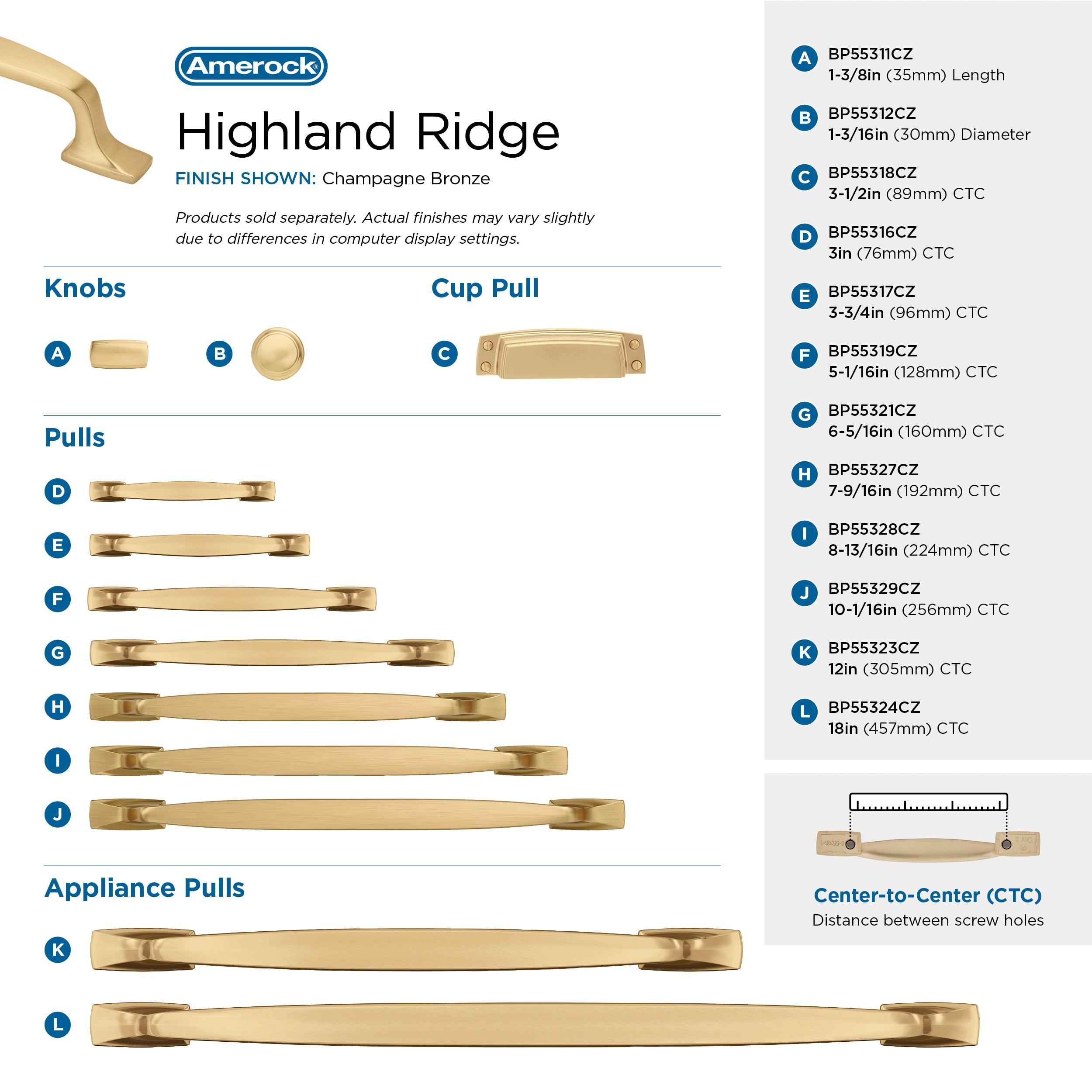 Amerock Highland Ridge 7-9/16 inch (192mm) Center-to-Center Champagne Bronze Cabinet Pull