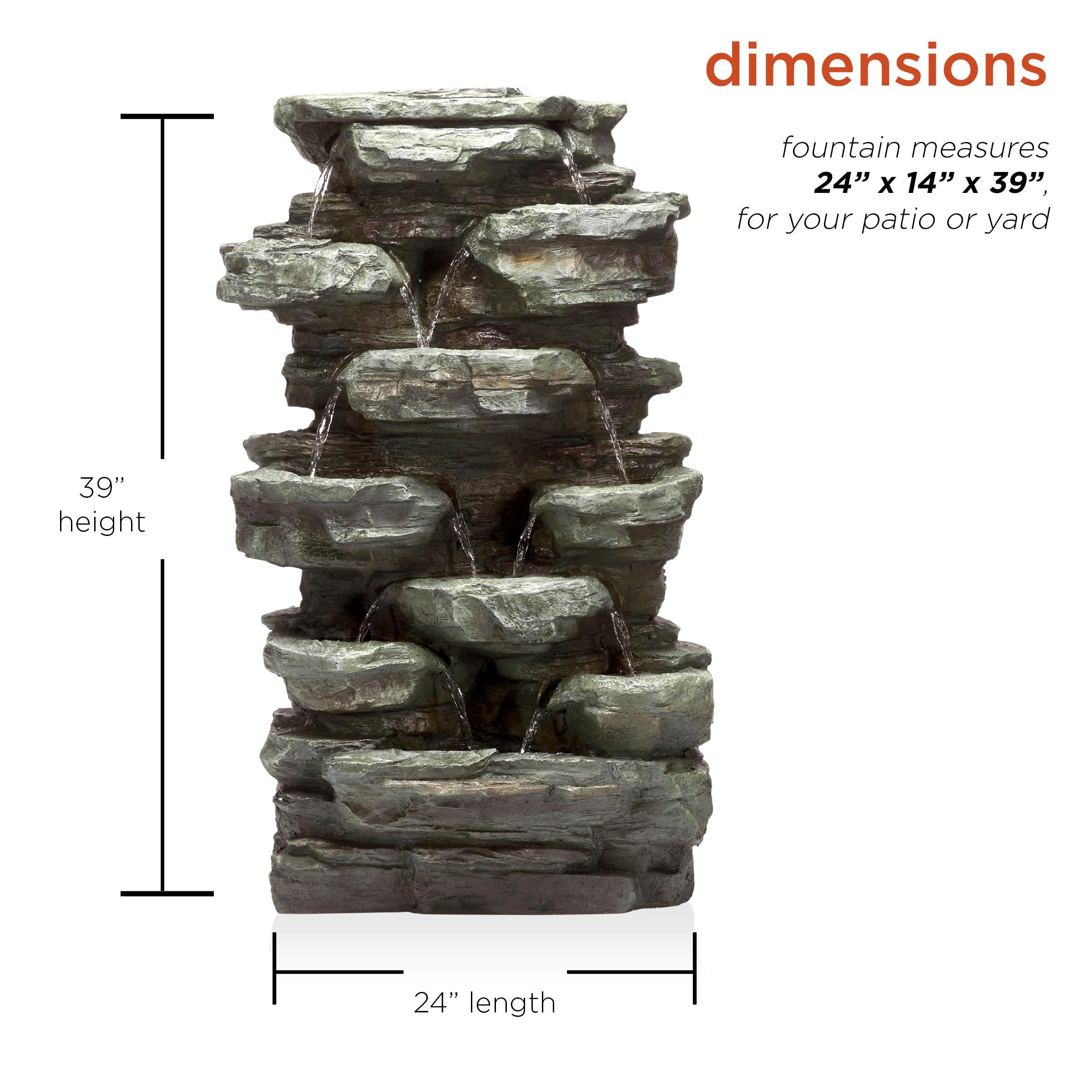 Gray Stone 39" Solar Powered Tiered Rock Fountain with LED Lights