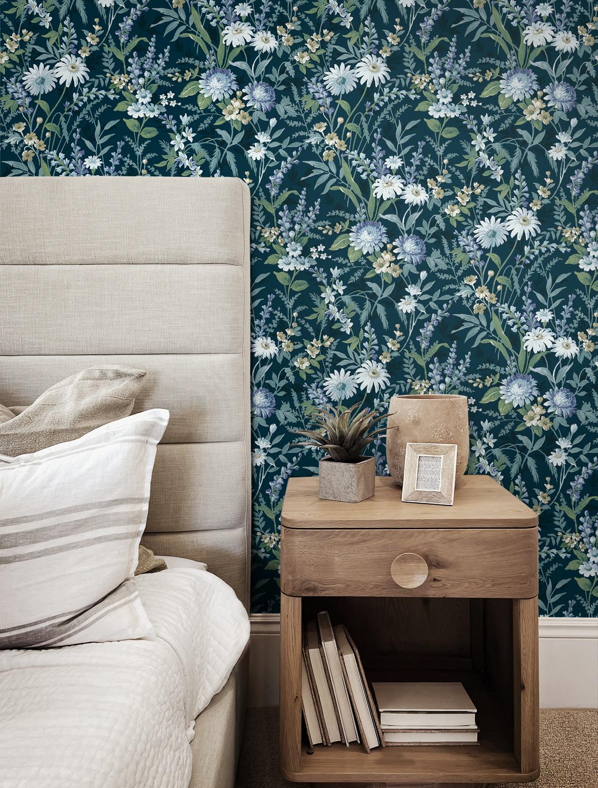 NextWall  Vintage Floral Peel and Stick Wallpaper 20.5 in. W x 18 ft. L - Teal