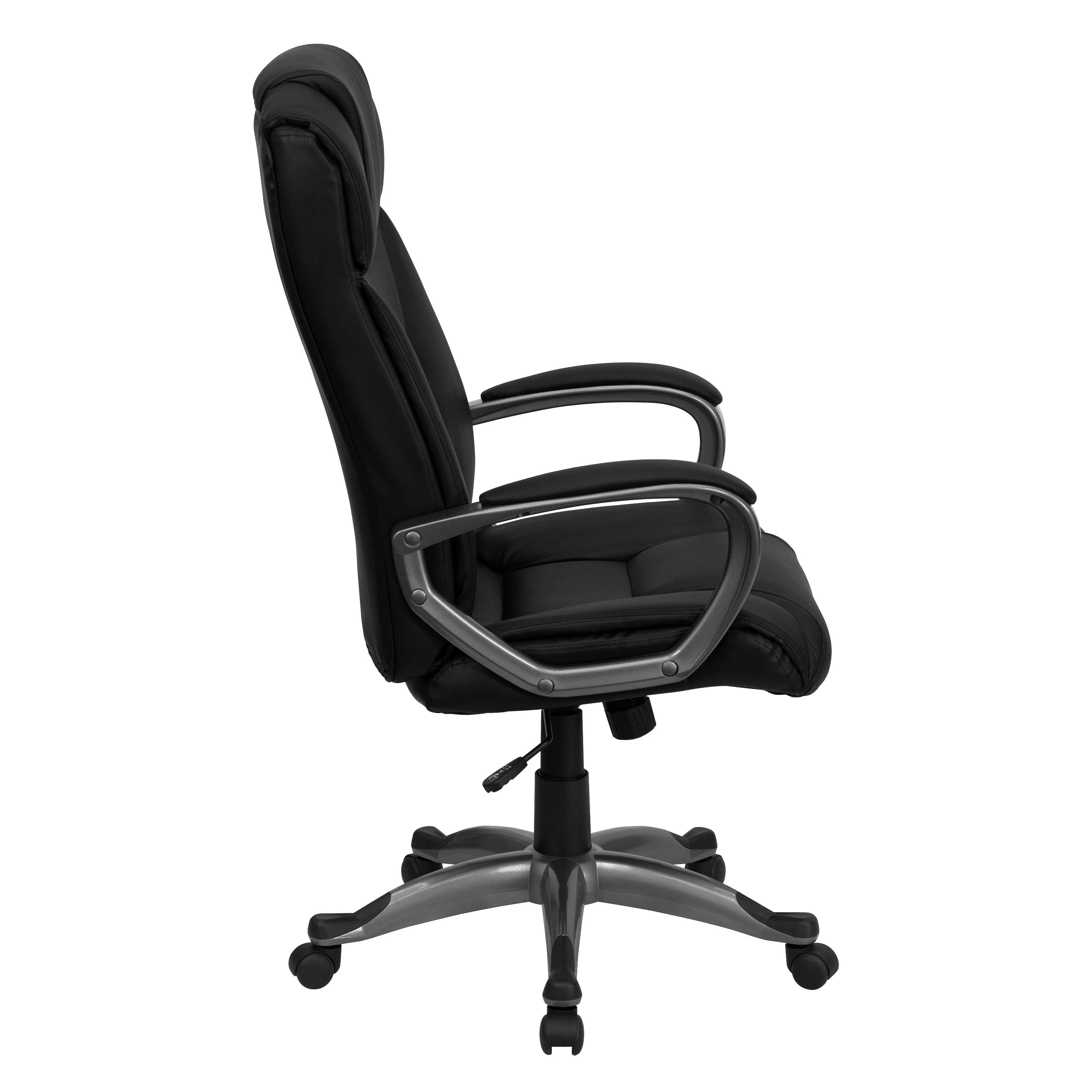 BizChair High Back Black LeatherSoft Executive Swivel Office Chair with Lip Edge Base and Arms