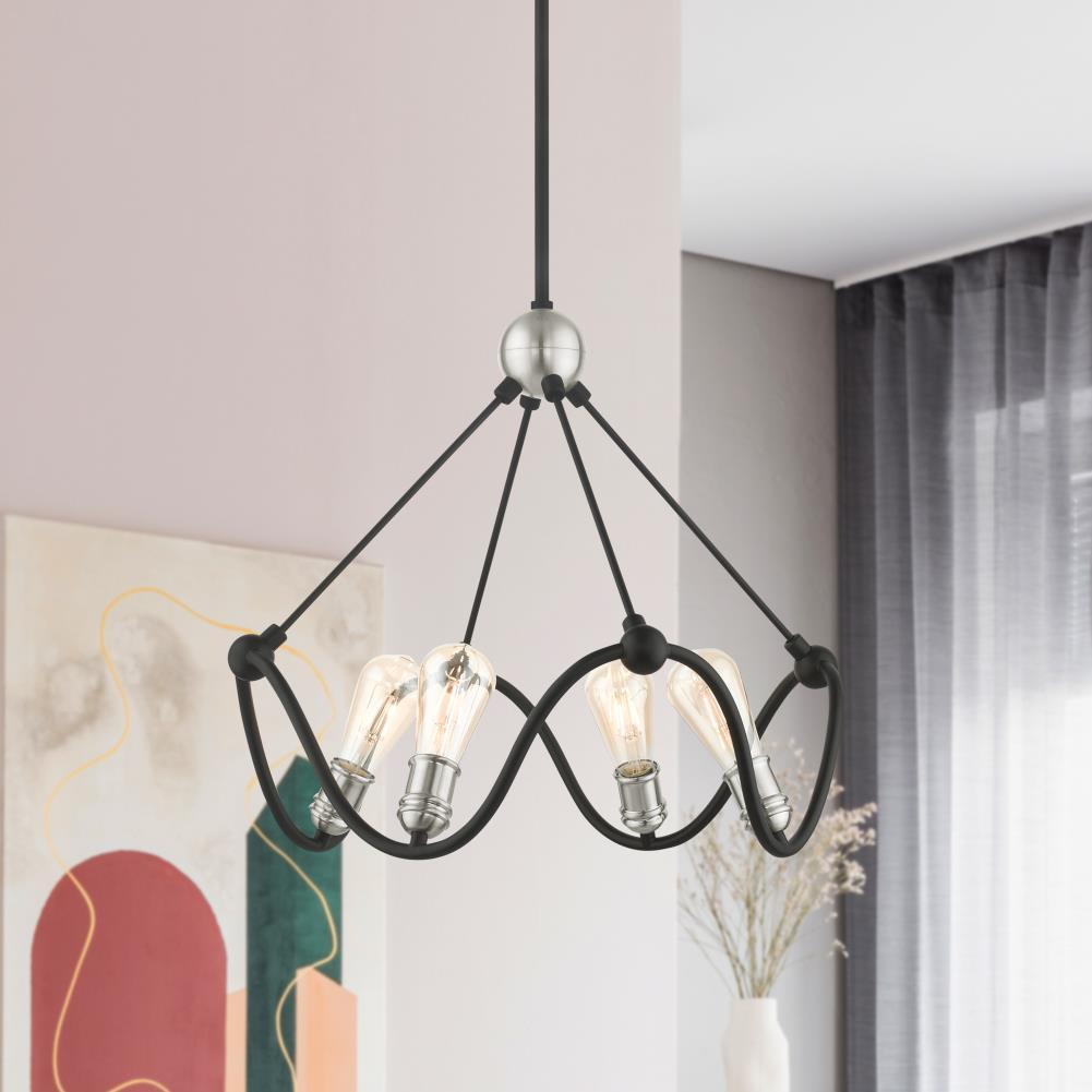 Livex Lighting Archer 4 - Light Chandelier in Textured Black/Brushed Nickel