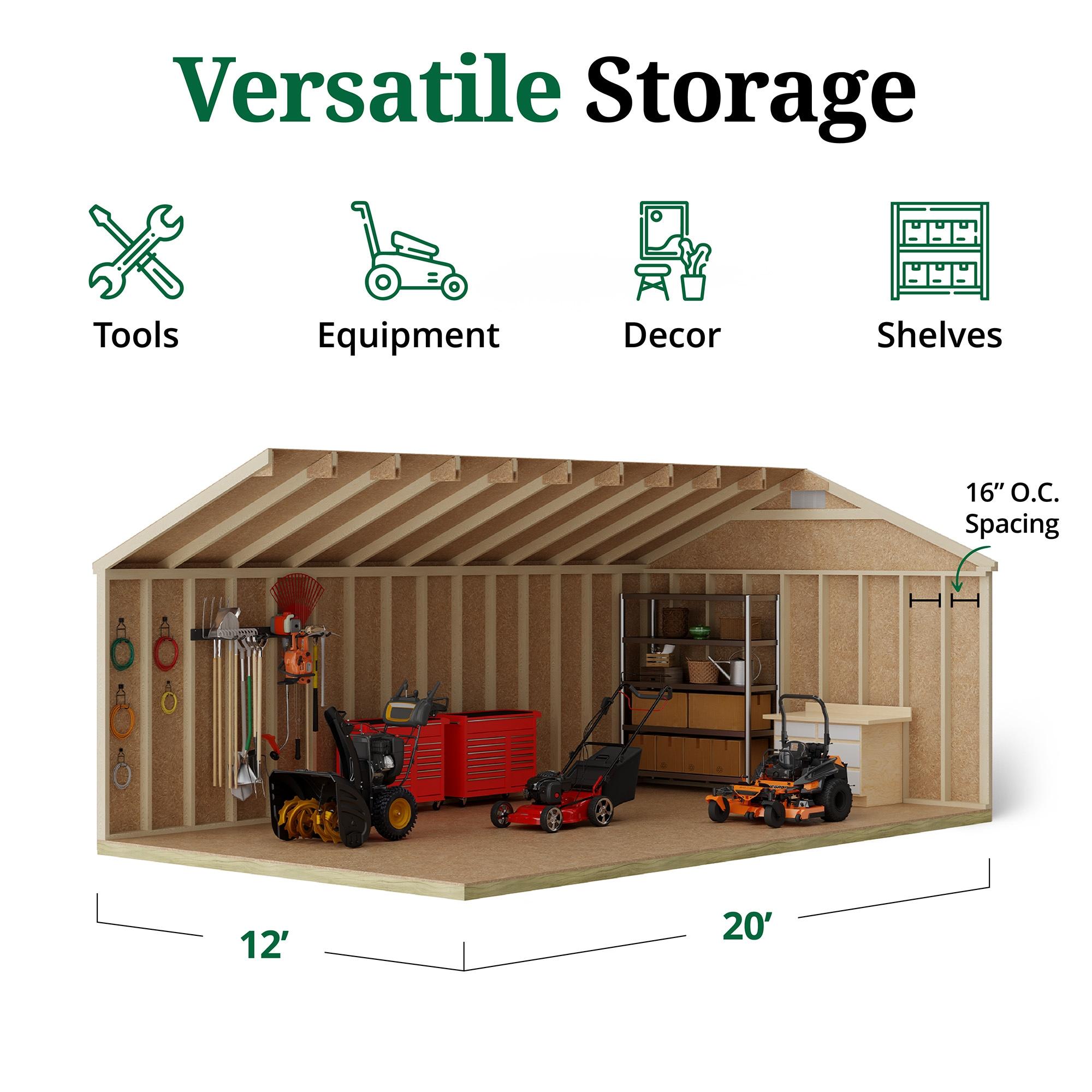 Little Cottage Co. 12x20 Classic Workshop Shed with Operable Windows and Floor, Outdoor Wood Storage Do-It-Yourself Precut Kit