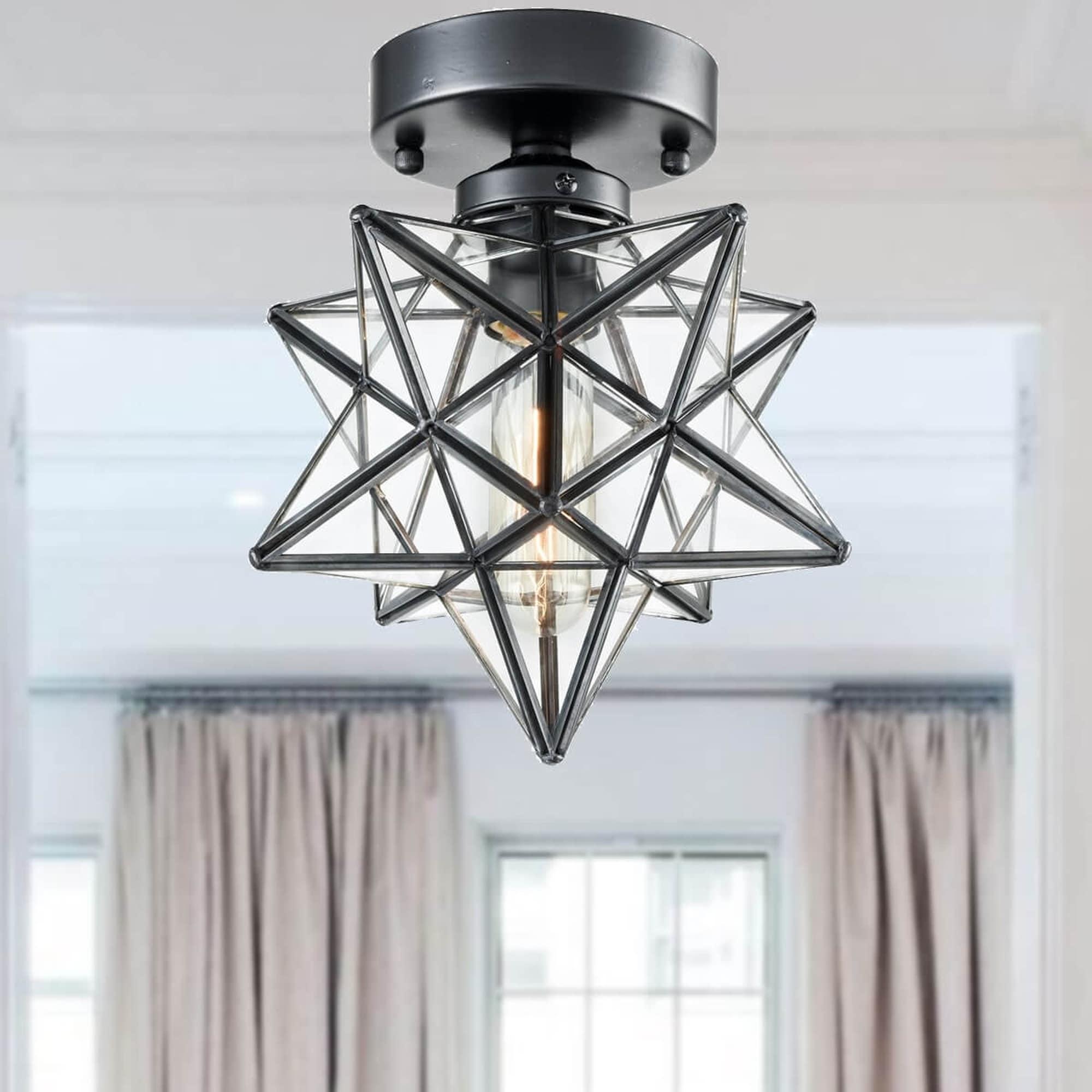 Industrial Moravian Star 8-Inch Clear Glass and Metal Ceiling Light