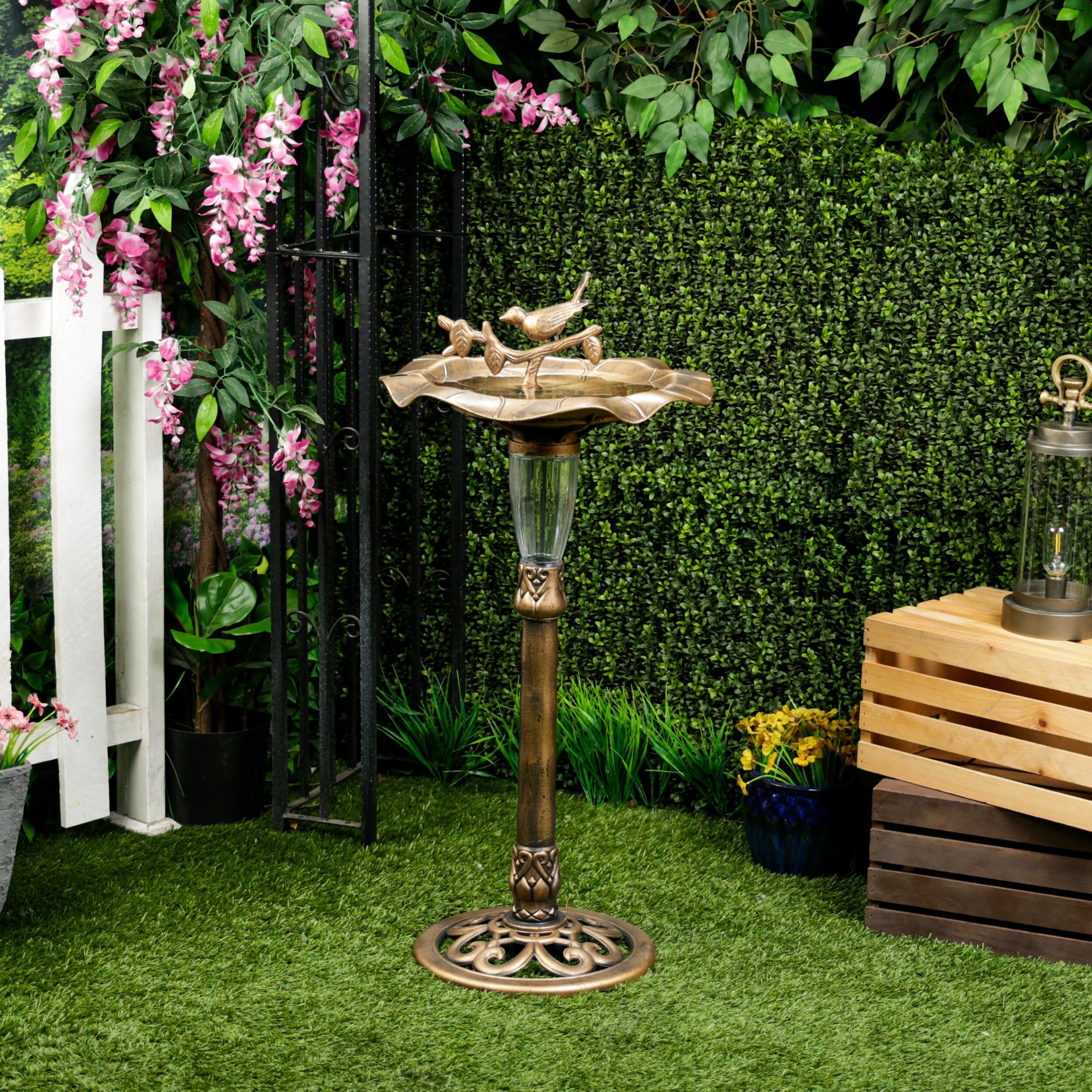Alpine 41"H Solar Birdbath with Birds and LED Light for Garden
