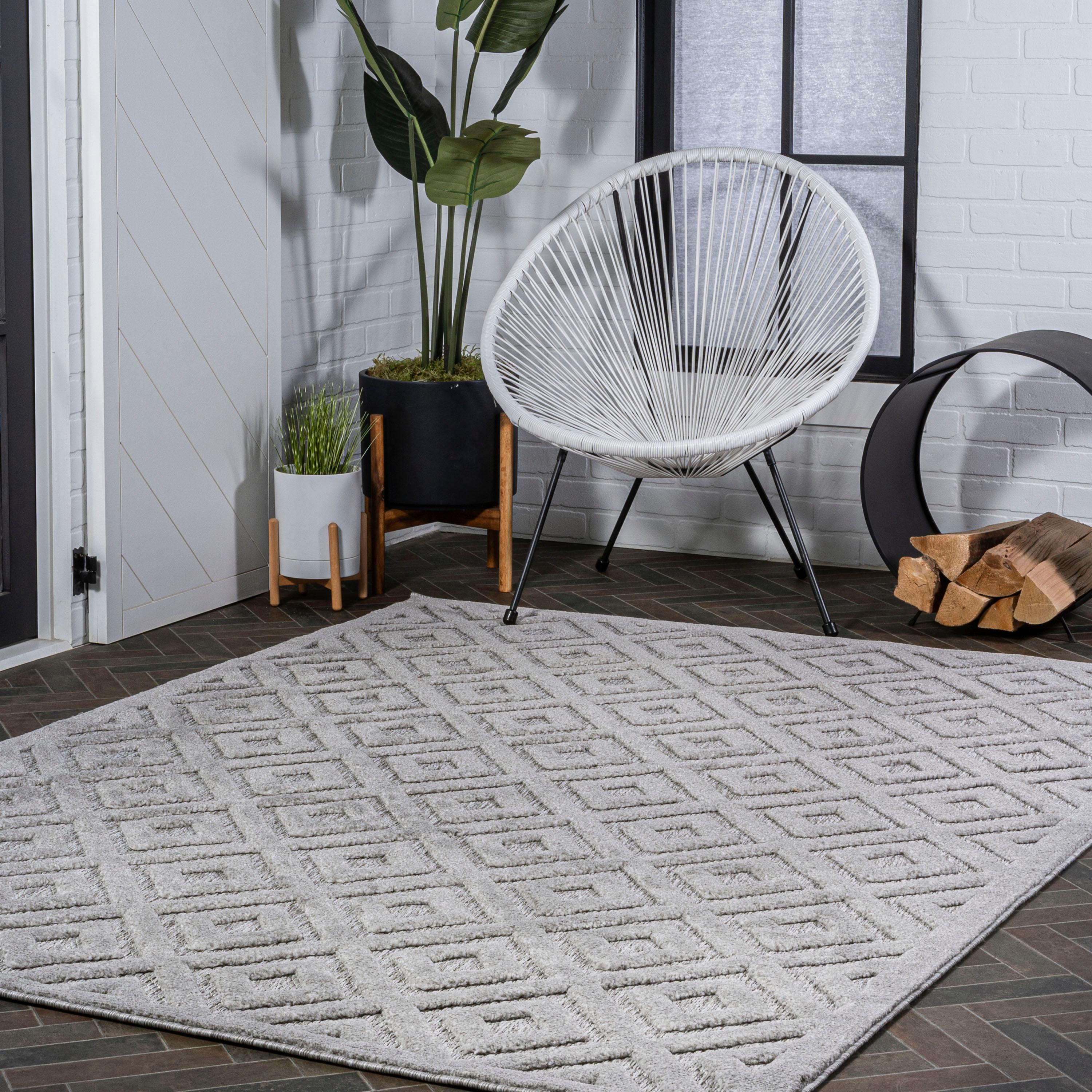 3'x5' Portmany Neutral Diamond Trellis Indoor/Outdoor Area Rug, Light Gray - JONATHAN Y