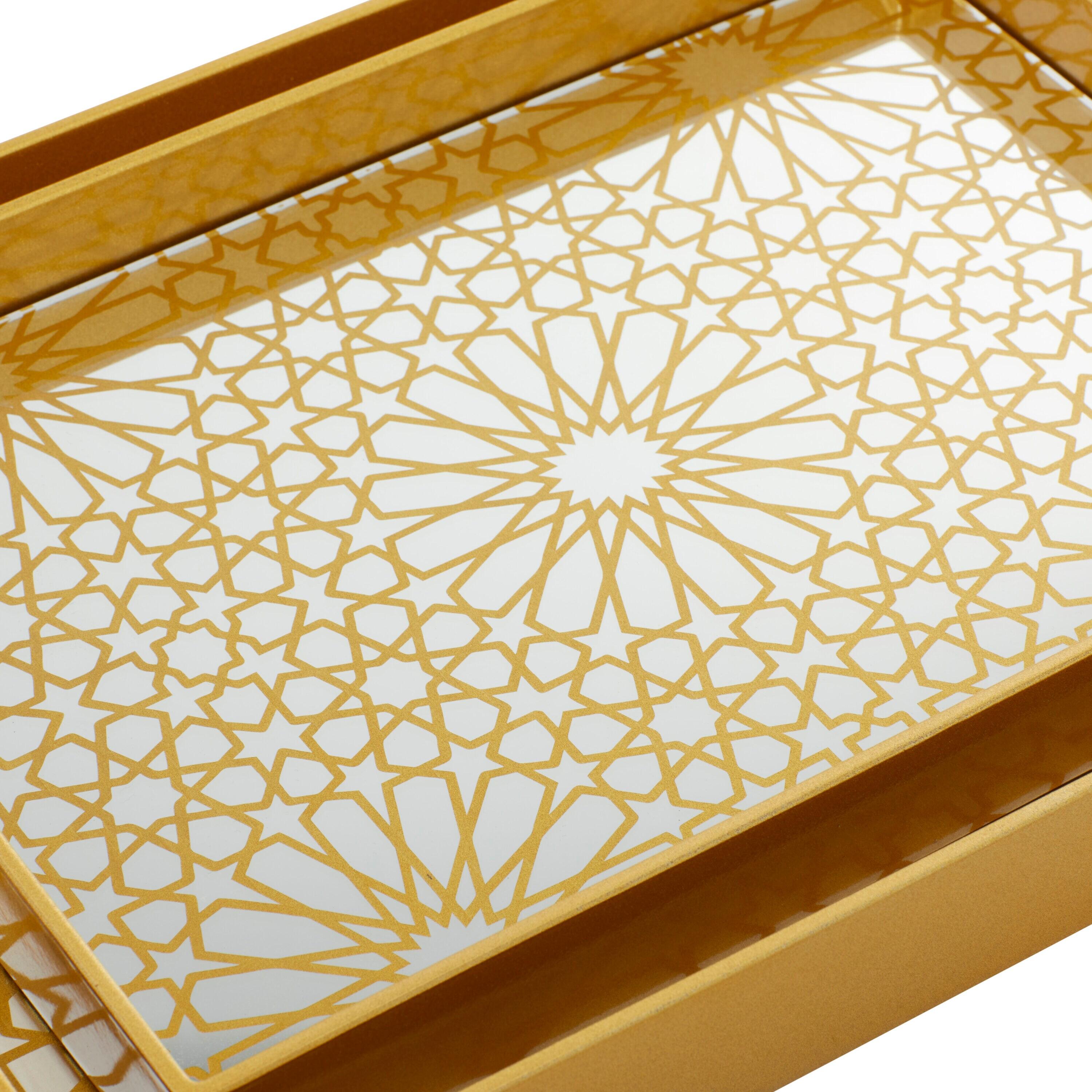 CosmoLiving by Cosmopolitan Plastic Mirrored Geometric Decor Gold Tray Set