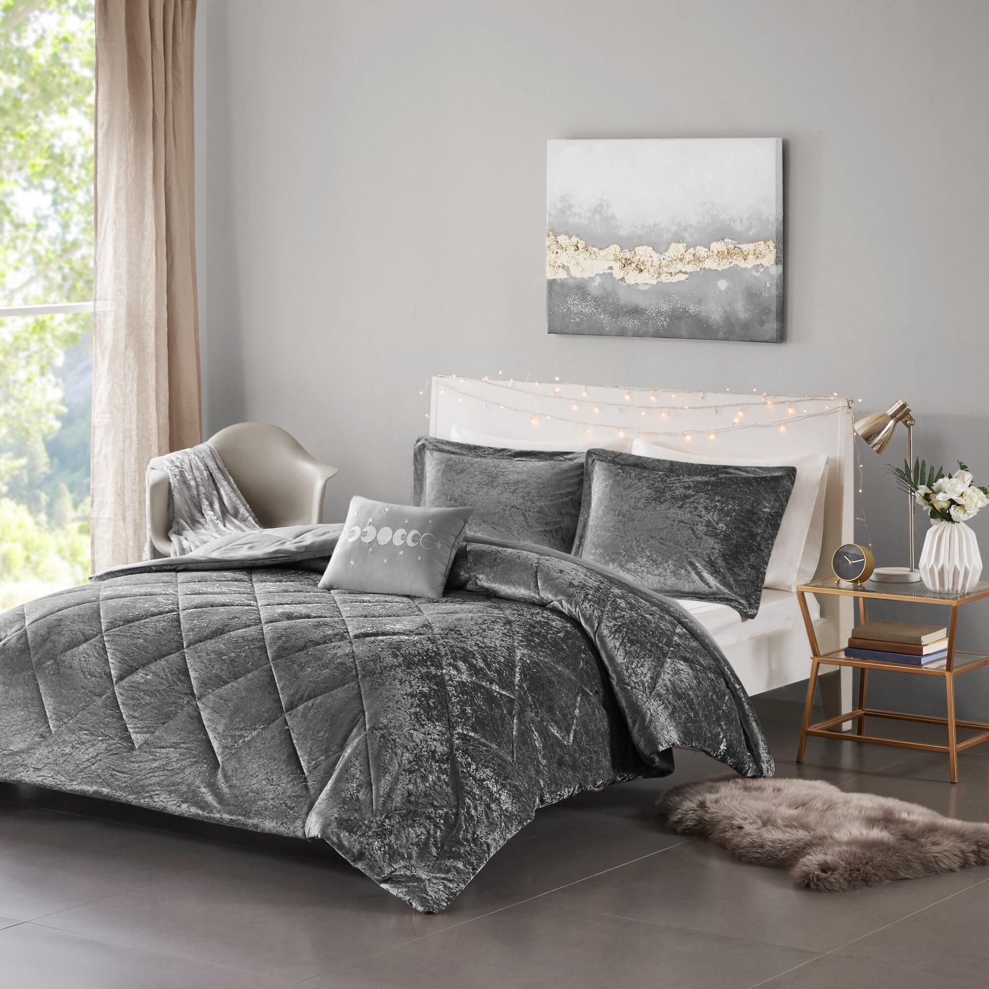 Felicia Crushed Velvet Comforter Set with Throw Pillow