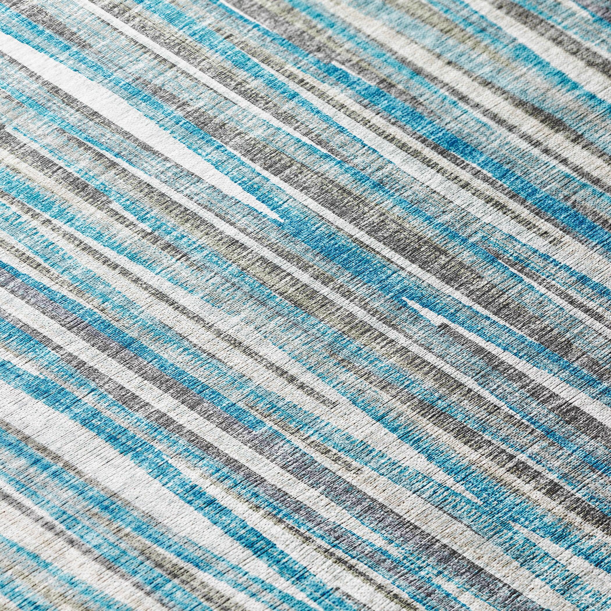 Blue and Gray Striped Chenille Washable Area Rug 5' x 7'