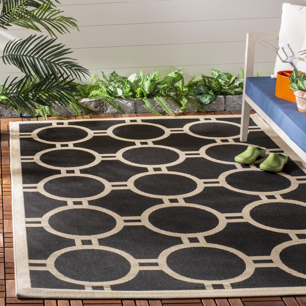 Courtyard CY6924 Power Loomed Indoor/Outdoor Area Rug - Black/Beige - 7'1x7'1 - Safavieh.