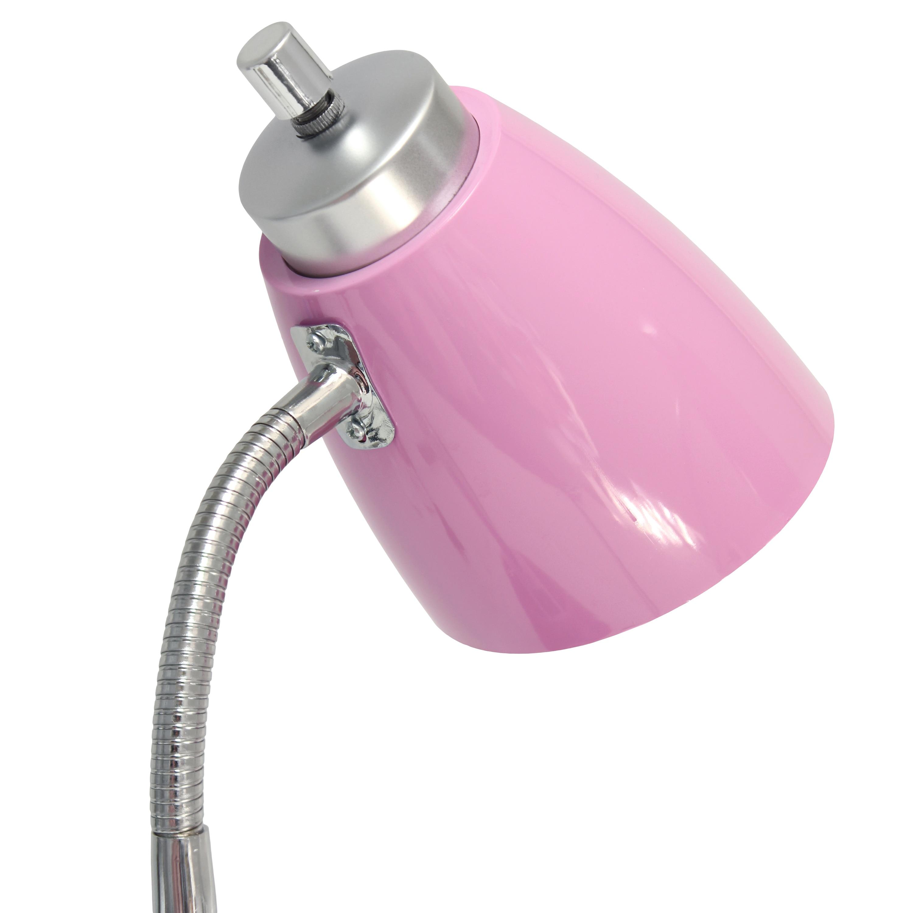 Creekwood Home Sleek Essentials 18.5" Flexible Desk Lamp with Charging Outlet and Storage Pink
