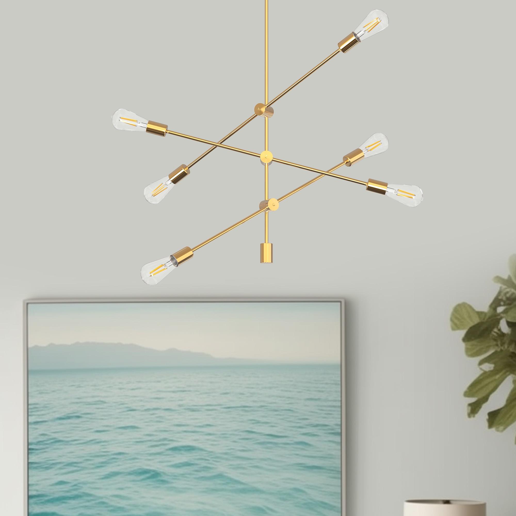 6 Light Sputnik-Inspired Chandelier,Gold Modern Chandelier Pendant Lighting for Kitchen Island Bedroom Living Room