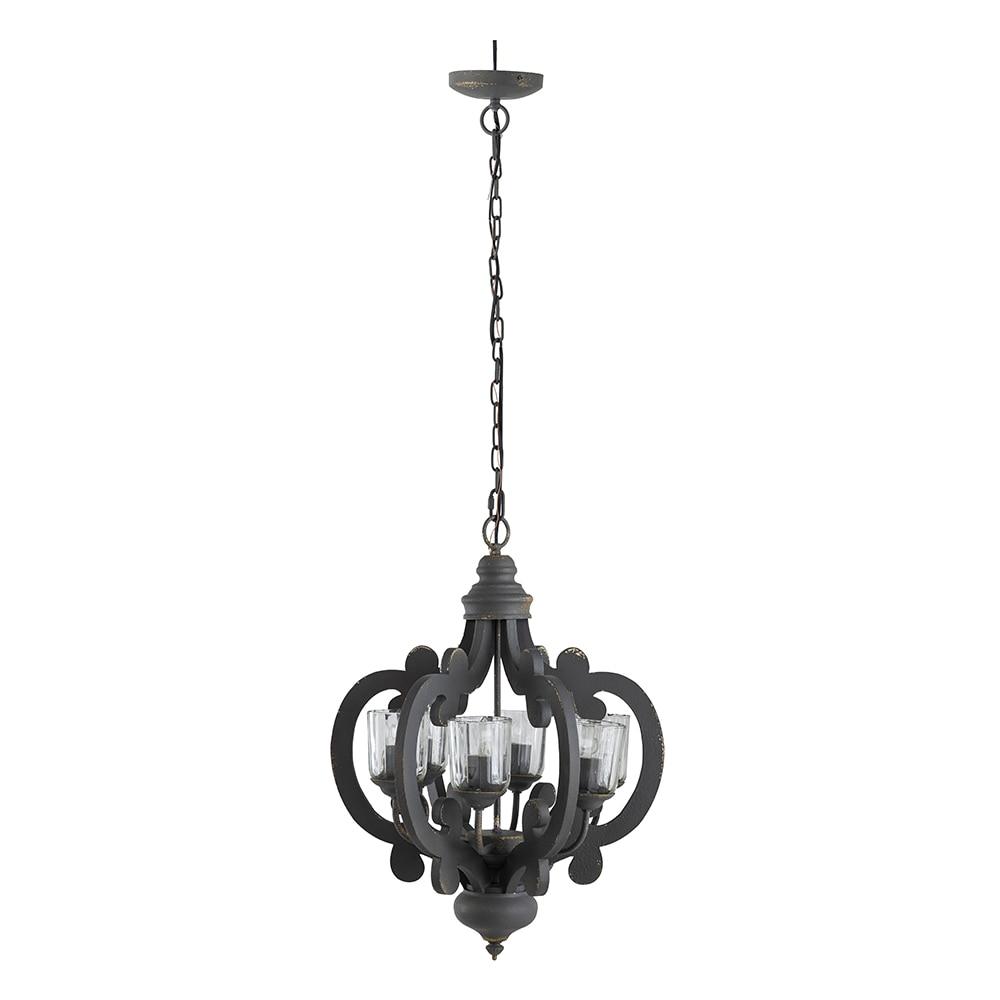 21"x24" 6-Light Wood Chandelier Ceiling Light Gray - A&B Home: No Assembly, UL Listed, Adjustable Height
