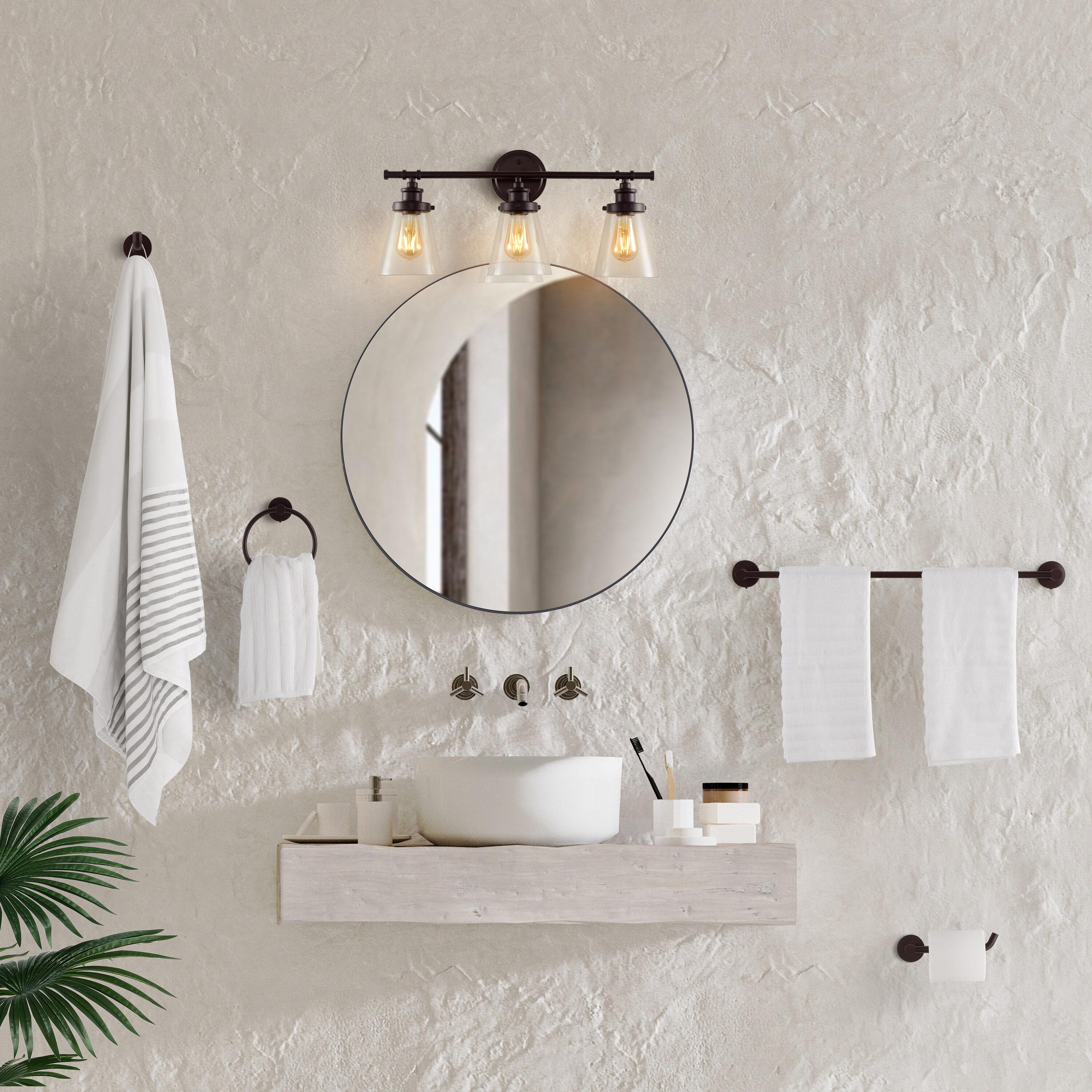 Hollis 23.75" 3-Light Traditional Farmhouse Vanity Light with Bathroom Hardware Accessory Set, Oil Rubbed Bronze (5-Piece)