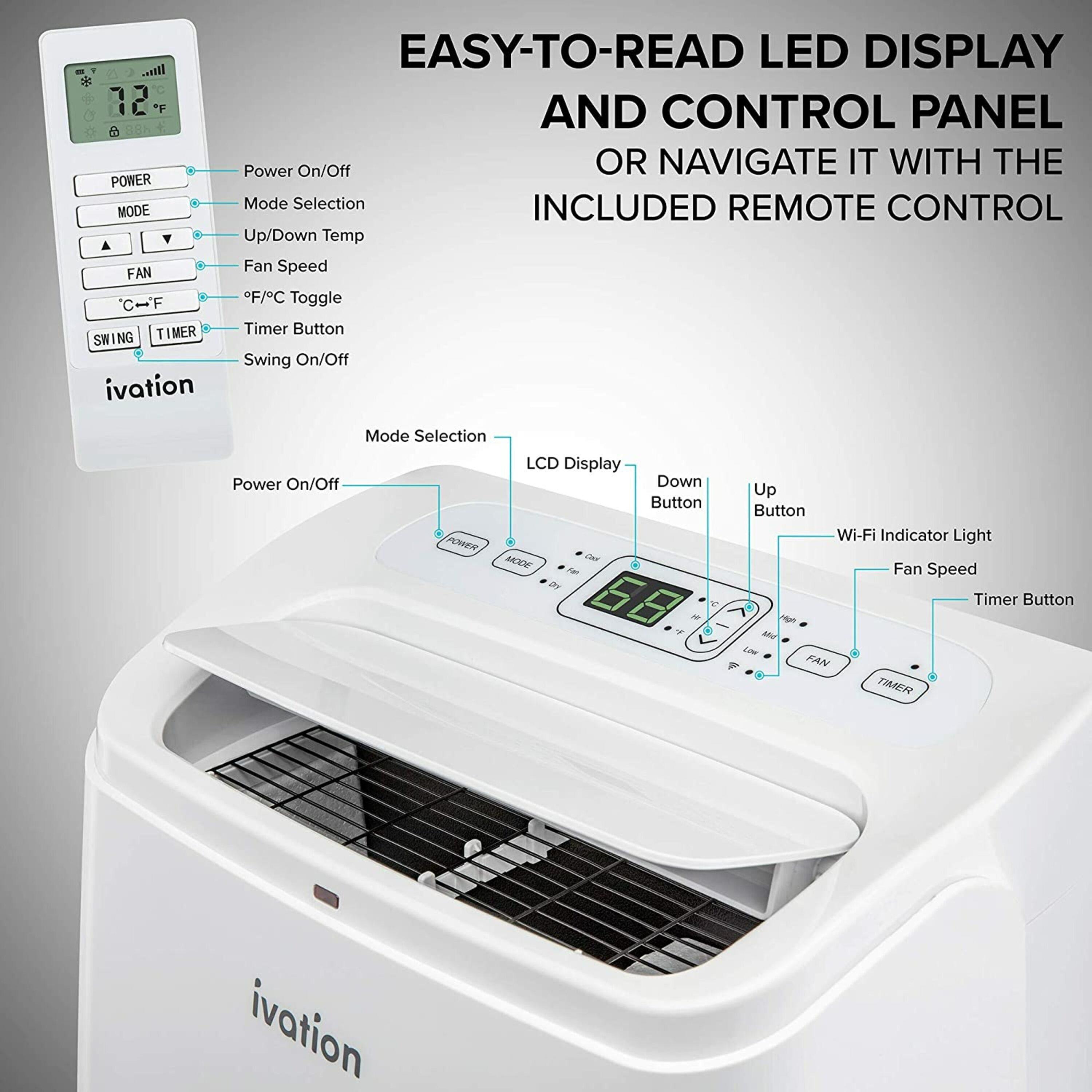 Ivation Ivation 12000 BTU Wi-Fi Connected Portable Air Conditioner for 500 Square Feet with Remote Included
