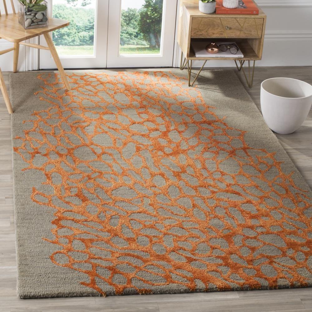 Blossom BLM695 Hand Hooked Indoor Area Rug - Grey/Orange - 5'x8' - Safavieh