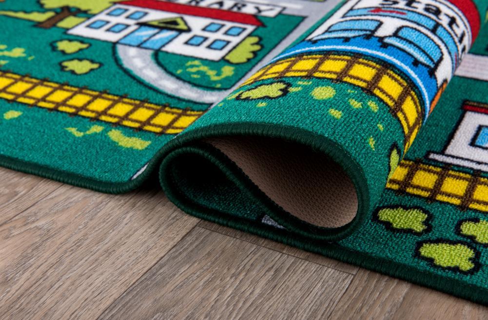 World Rug Gallery Kids Educational Learning City Life Road Non Slip Area Rug - Green 5' x 7'