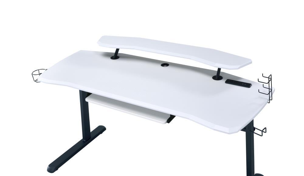 Vildre Gaming Desk with USB Port Black/White - Acme Furniture: Hutch, Power Outlets, Cupholder, Controller Stand