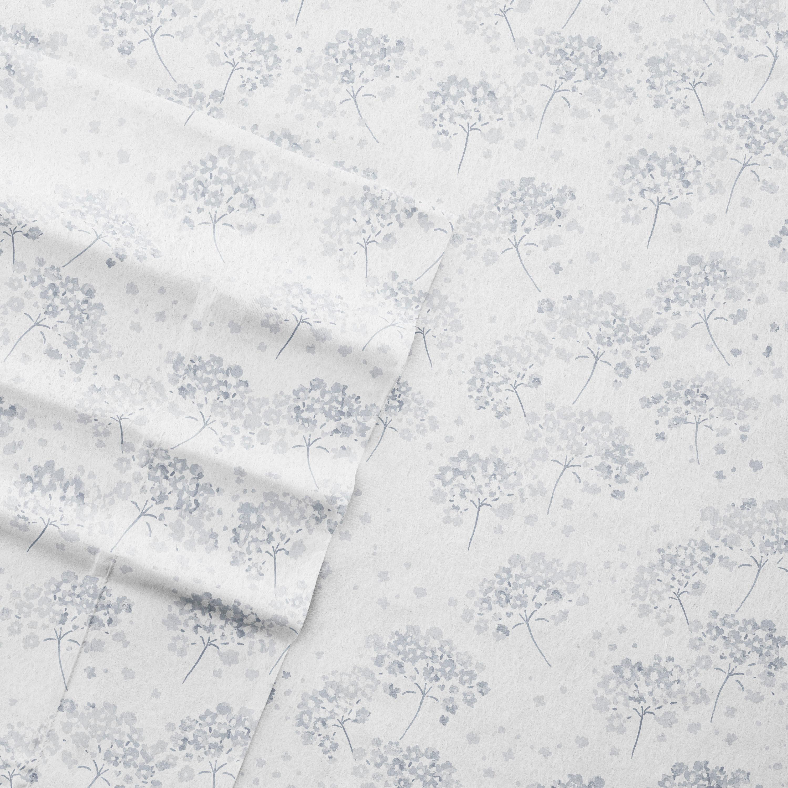 Light Blue Flower Bunch 4 Piece 100% Cotton Flannel Deep Pocket Sheet Set, Twin, by Noble Linens