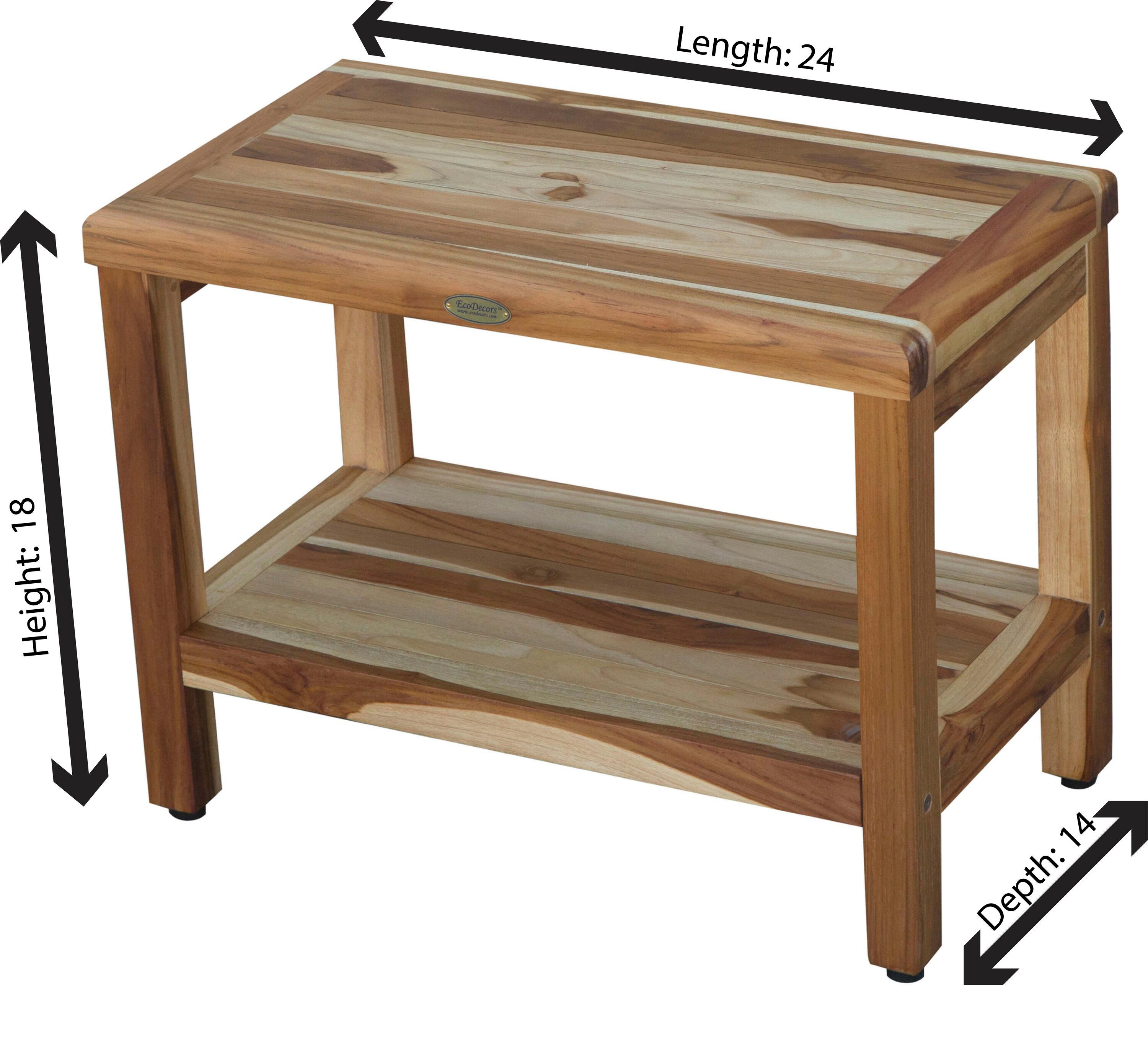 24" Eleganto ED1001 Wide Teak Shower Bench with Shelf - EcoDecors